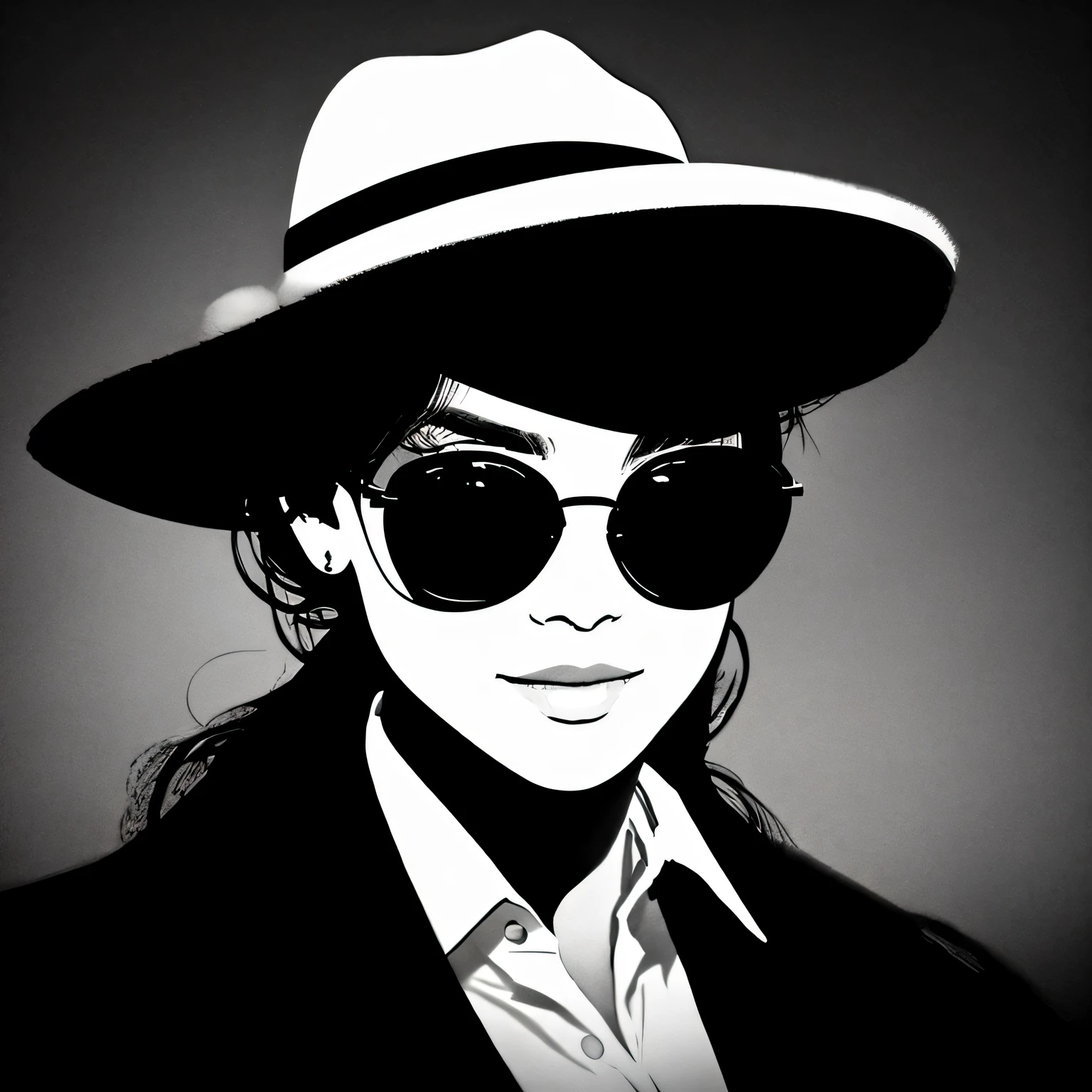 A woman wearing sunglasses and hat, no estilo de preto e branco, Rastreamento Vray, Tamron SP 70-200mm F/2. 8 of you usd G2, fotografia de moda ousada, sombreamento luminoso, fechar-se, look crisp and clean