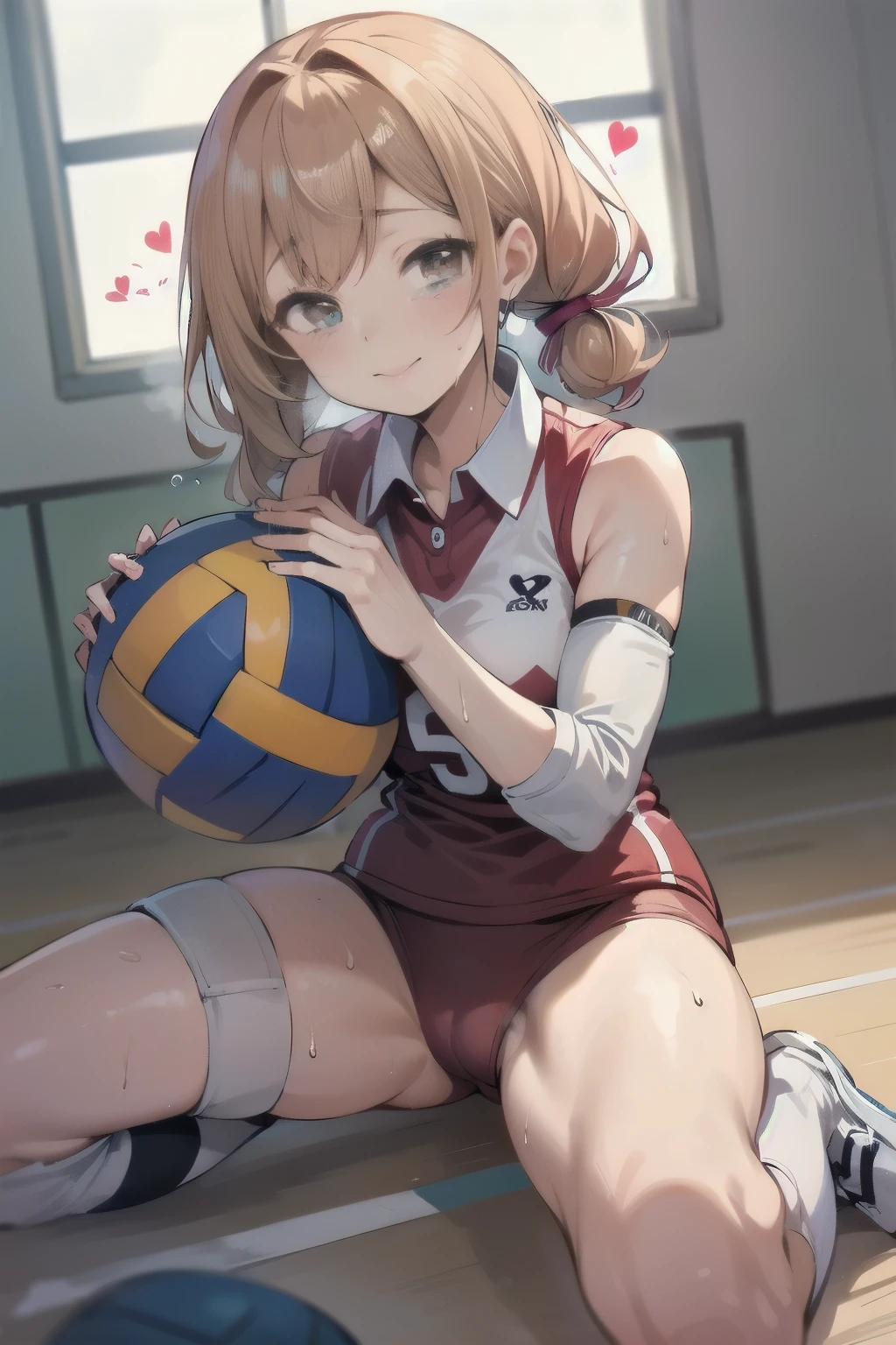 unity 8k wallpaper, anatomically correct, (((masterpiece))), (((best quality))), (((ultra detailed))), (((high-resolution))), ((Ultimate cutie)), perfect hands, perfect finger, (((good anatomy))), detailed beautiful face, shiny hair, (((gyaru))), (potbelly), (curvy), medium breasts, ((Thick thighs)), (((solo))), ((seductive smile)), (((blush))),
BREAK, (((sit astride the perfectly spherical shape 6-inch volleyball))), (((Straddling a perfectly spherical 6" volleyball))), (((Perfectly spherical 6" volleyball fits perfectly crotch))), BREAK, (((Rub the Perfectly spherical 6" volleyball against crotch))), (masturbation),
BREAK, (Collared volleyball uniforms), sleeveless, ((buruma)), ((kneepad)), pussy juice stained, (elbow pad), (((sweat))), (((covered in sweat))), ((deep breathing)), in Volleyball Court, indoor, lighting, looking at viewer, full body, (spoken heart)