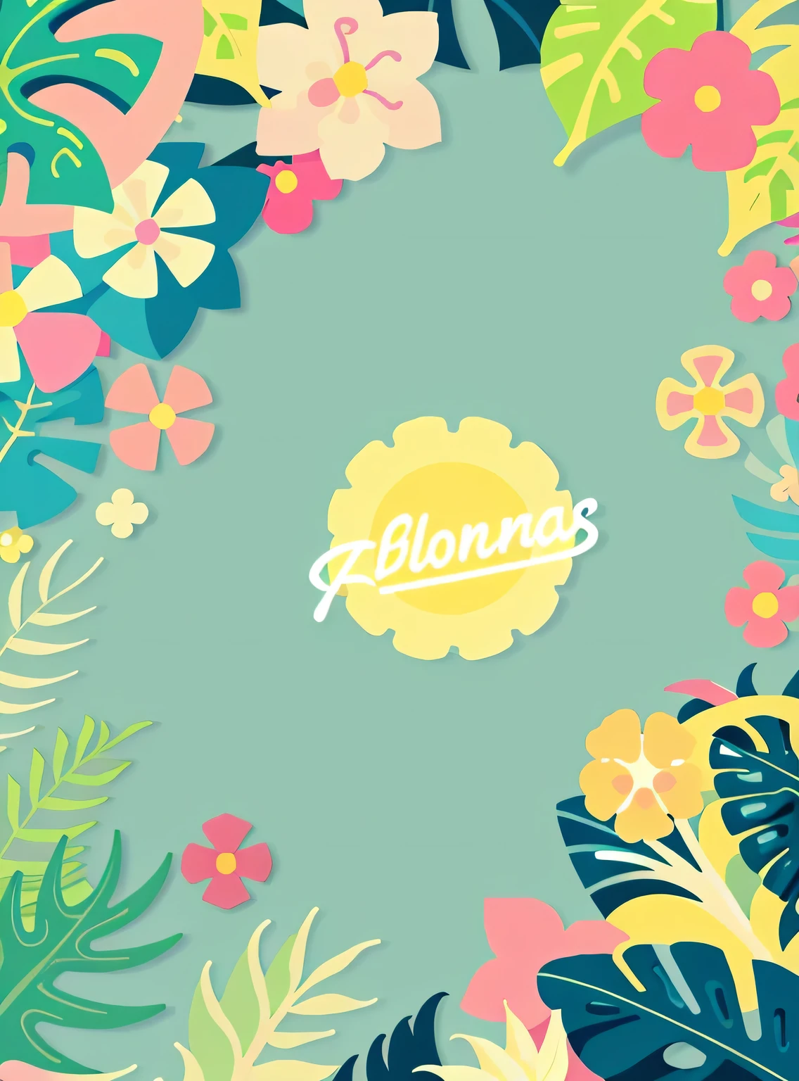 Estampa Flora，Bege suave，rosa pastel，plantas tropicais,flat illustration，GUI，maximalismo，esquema de cores brilhantes