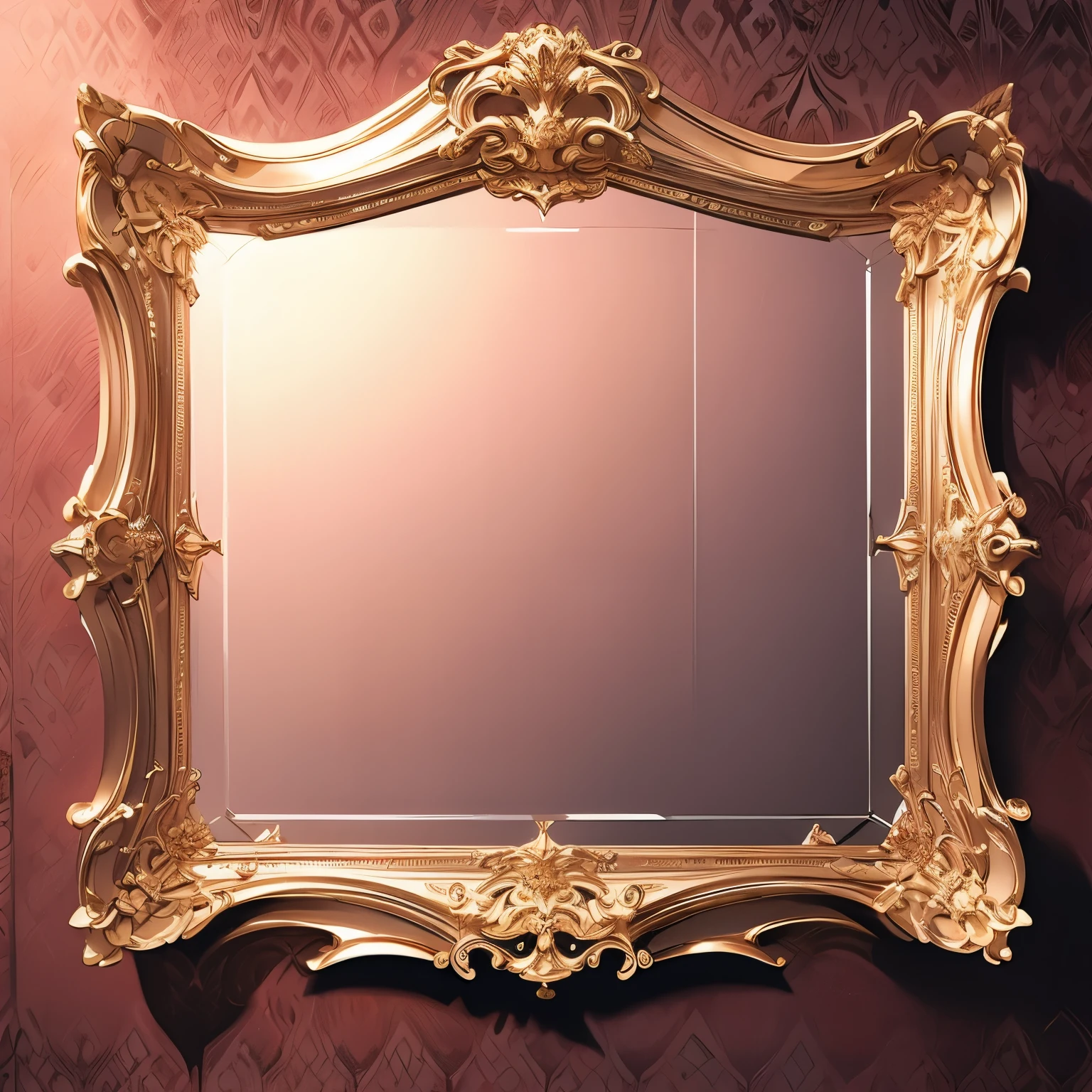 Baroque mirror frame, transparent background, pink Baroque frame