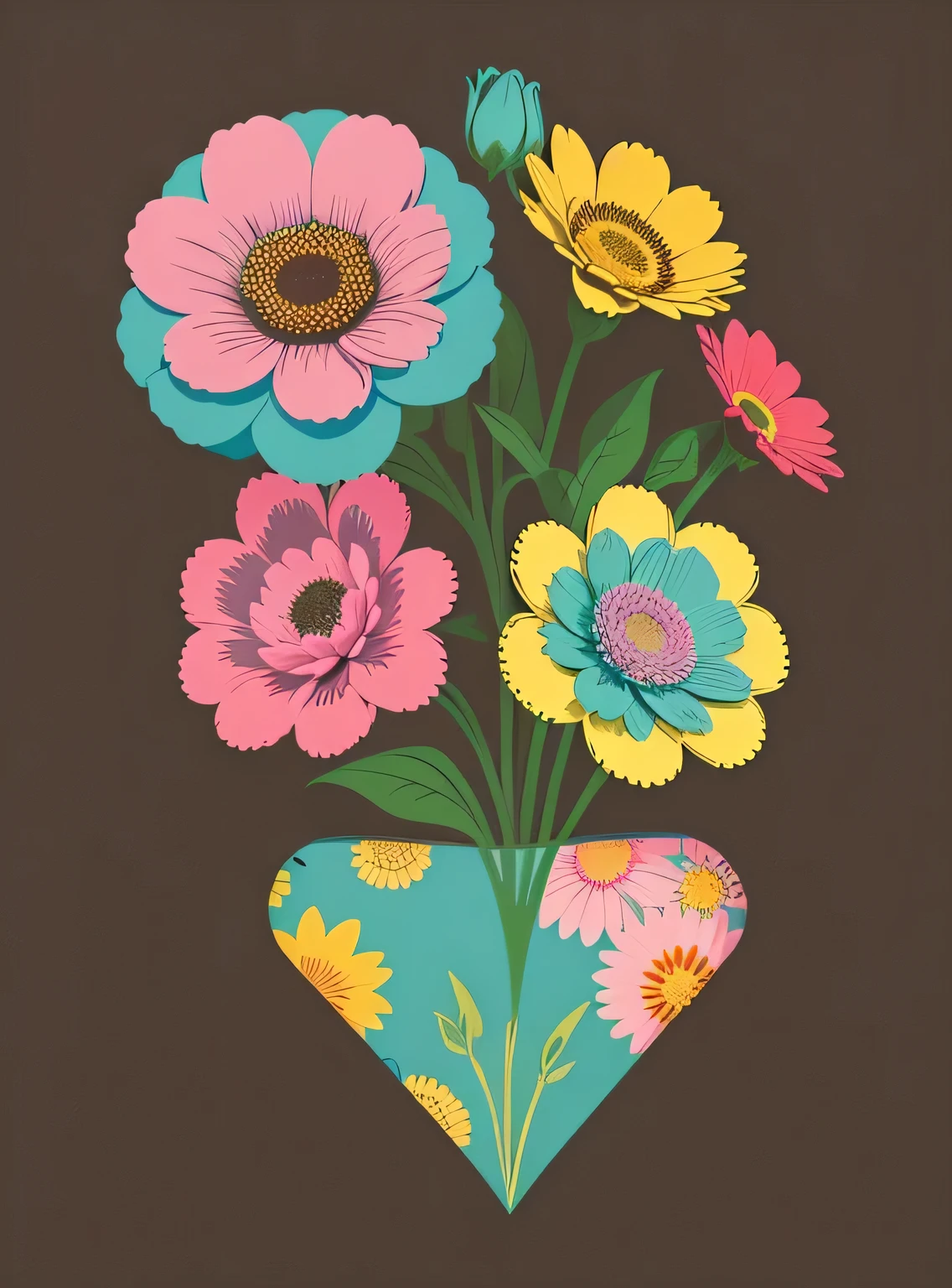 Aesthetic flowers, retro design pattern, multicolorido, ((simples)), ((the flowers do not protrude from the edges)).