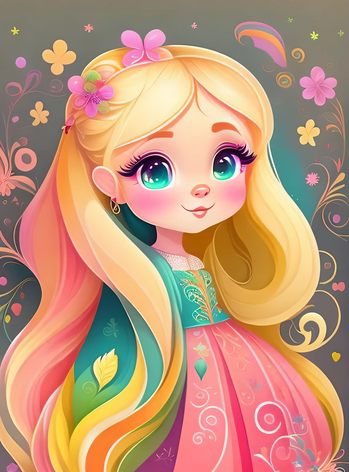 the colorida abstract of cute rapunzel, (colorida,altamente detalhado,arte vetorial)
