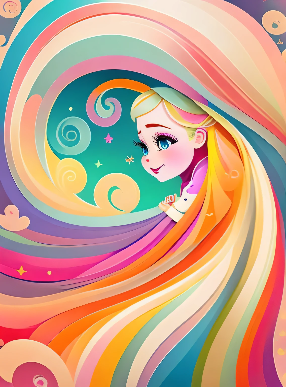 the colorida abstract of cute rapunzel, (colorida,altamente detalhado,arte vetorial)