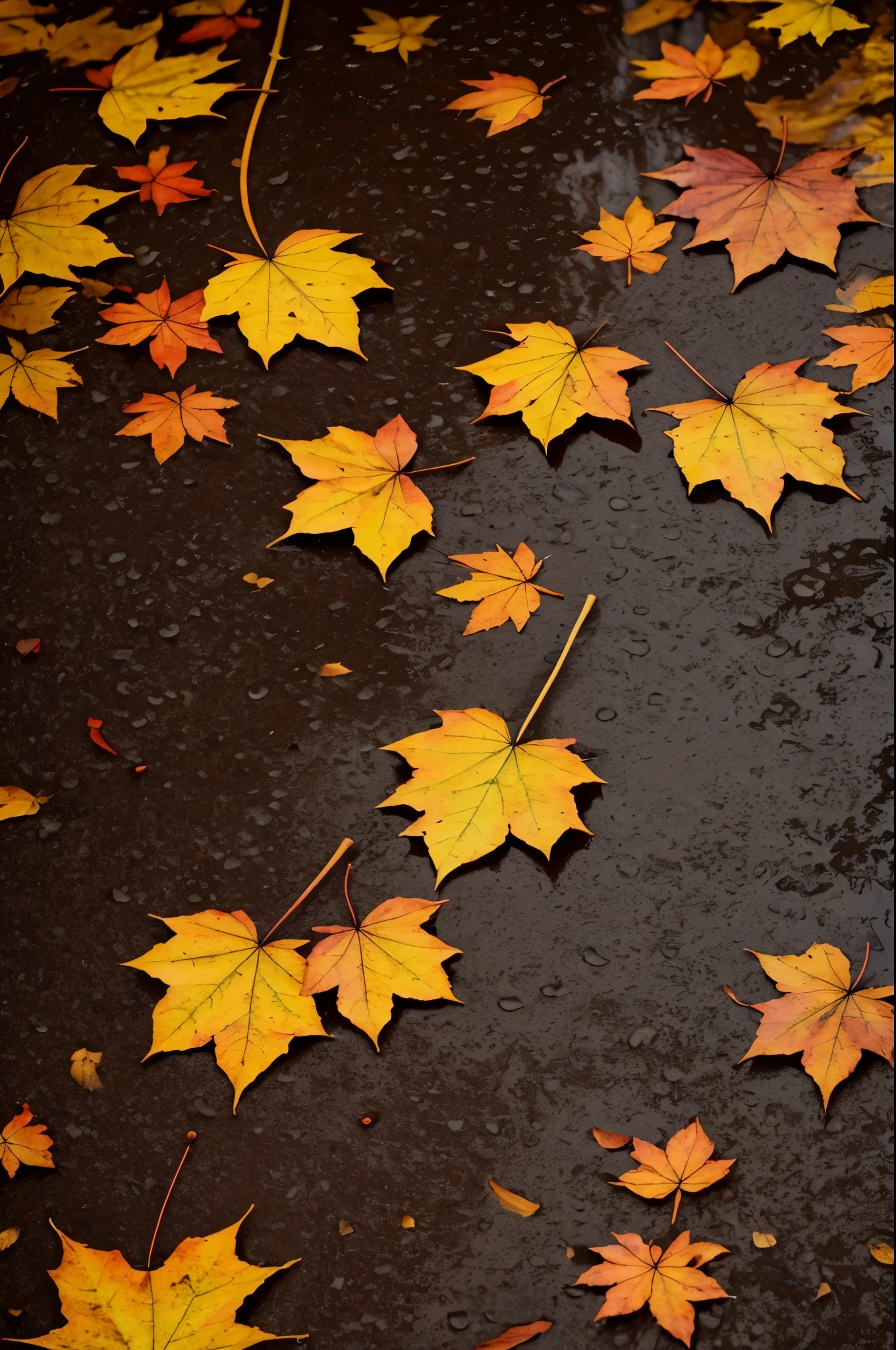 foto real, autumn leaves in the rain, alta definicion, uhd, 8k