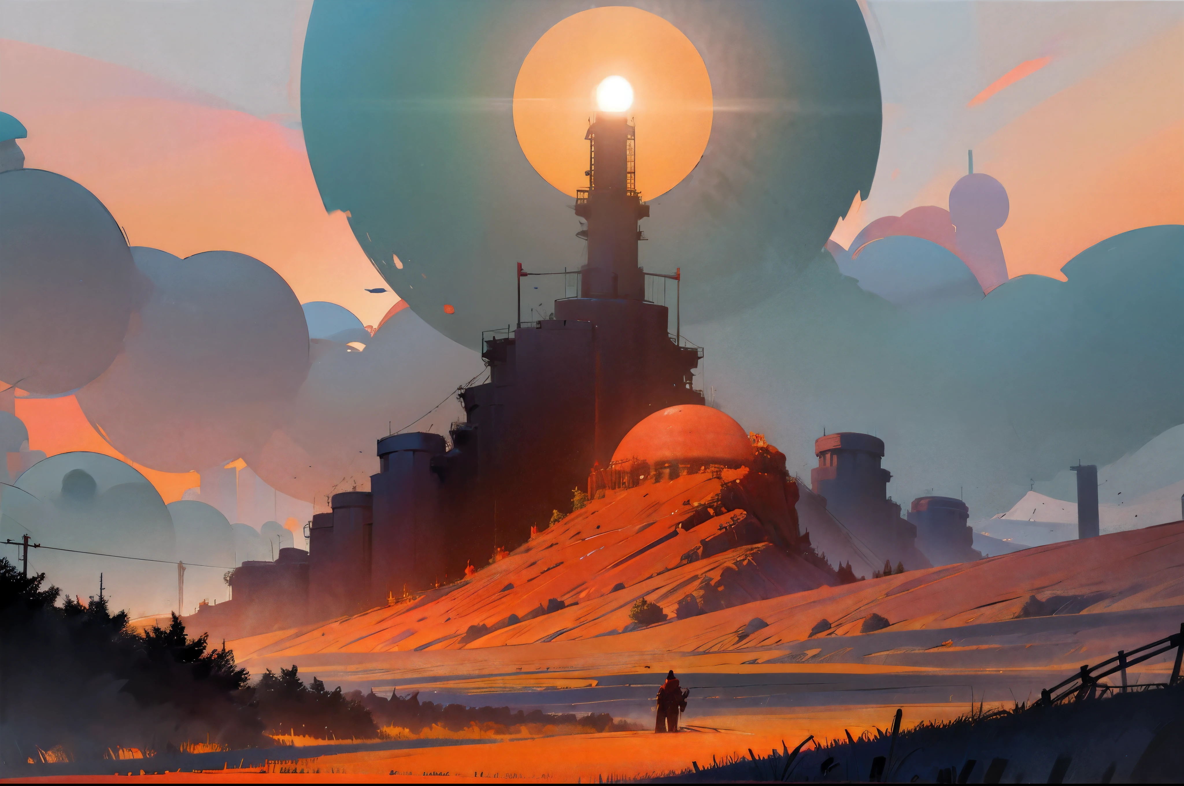 Giant red sun, death, battlefield, corpses