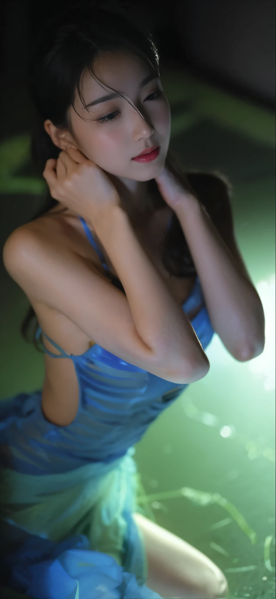 ((​Masterpiece, Top image quality, high resolution、alone、skin shiny))(on the table, best quality, actual, super detailed, meticulous, huge breasts，high resolution, 8k wallpaper), Close-up portrait of a beautiful woman, like, smiling, light brown messy hair, Perfect dynamic composition, 美丽meticulous的眼睛, Just like the cover of a fashion magazine, on campus，Gorgeous costumes，hot stamping clothing，One wearing a gauzy pink dress，An 8-year-old girl with long black hair and a pink bow hairpin sits on the ground holding balloons，White lace stockings that don’t go beyond the knee，Girly bedroom，Pink girl&#39;s room decoration。