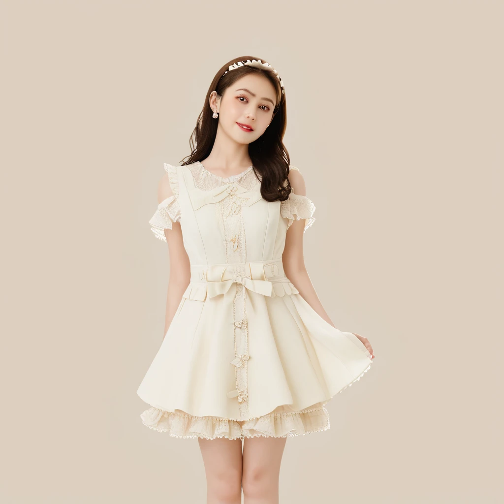 (masterpiece, best quality:1.2), 1girl, solo, cream dress, stand, simple background.