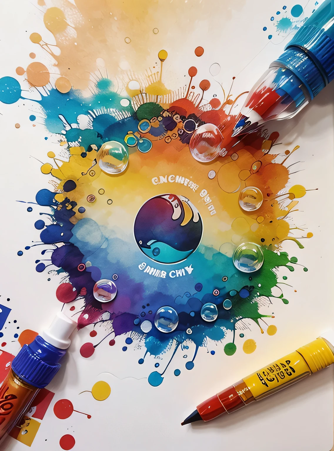 fundo colorido com respingos de tinta e bolhas