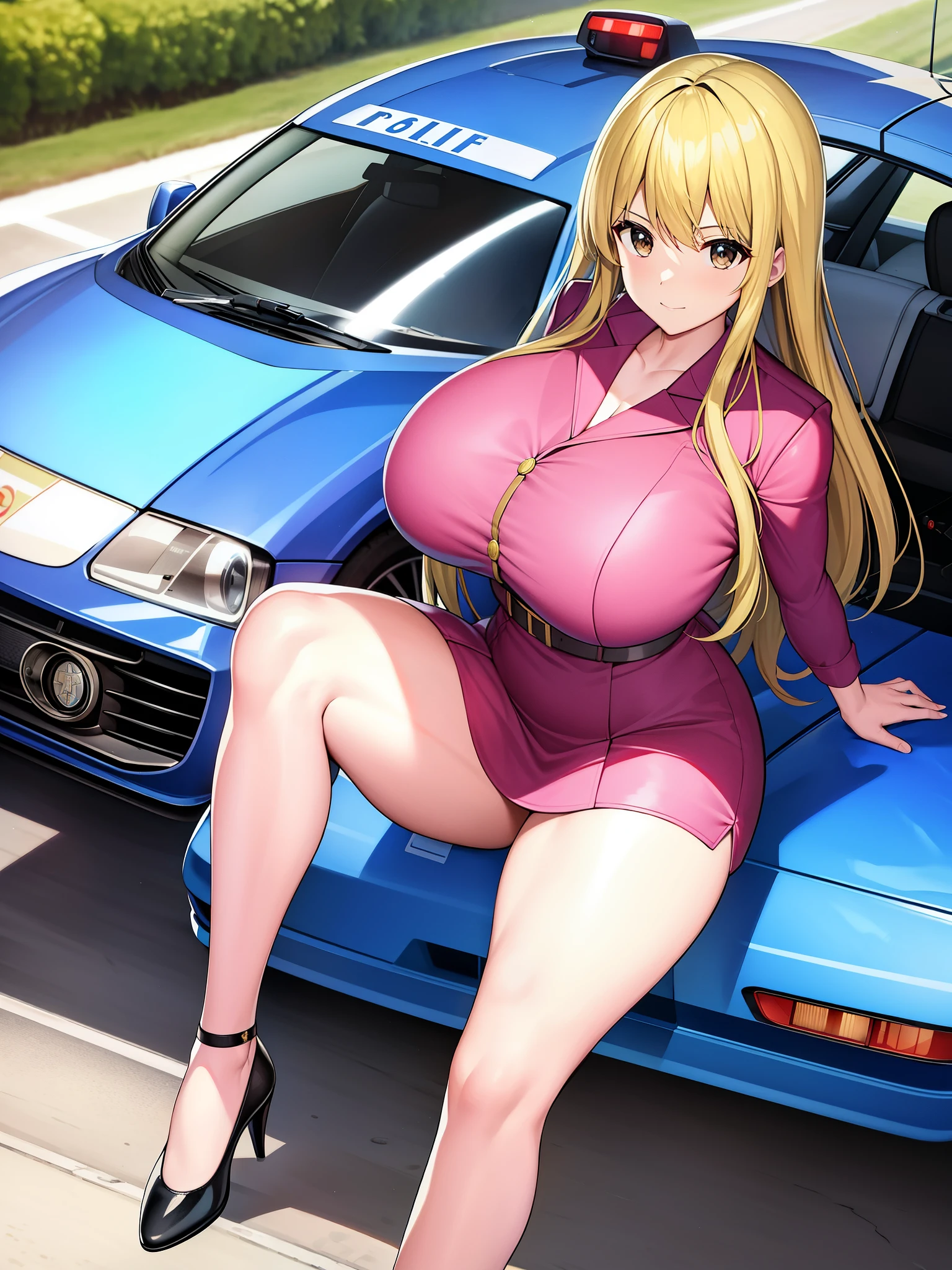 Police Box in Front of Kameari Park, Katsushika Ward、police box、solo、1 person、Akimoto, Catherine, Reiko、（（（pink police officer outfit）））+++、blonde long hair、brown eyes、big tits milf、big tits milf、big tits milf、Super celebrity police officer Reiko、Akimoto trade、fashion designer、Big rich、Professional level skill in all sports、Piano playing、His shooting skills are also superhuman, as he used a rifle to shoot through parachute strings at an altitude of several hundred meters.、I once won a gold medal at the Olympics。I&#39;m also good at driving a car.、My favorite car is Porsche。Launching an airstrike using a combat helicopter、