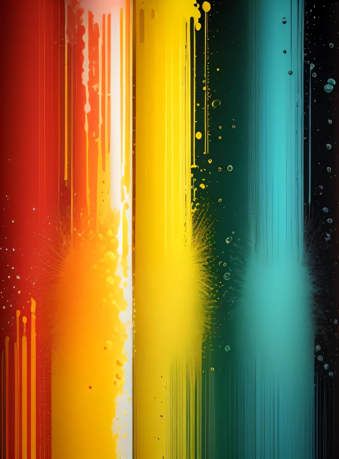 Create a vibrant and humorous cartoon-style wallpaper poster with colorful paint splatters and bubbles, Use cores brilhantes