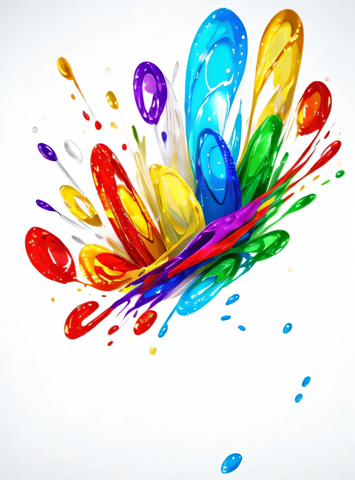（obra de arte）8k resolution、Qualidade superior、A imagem de respingos de tinta colorida com bolhas e lindas fitas. fundo branco.