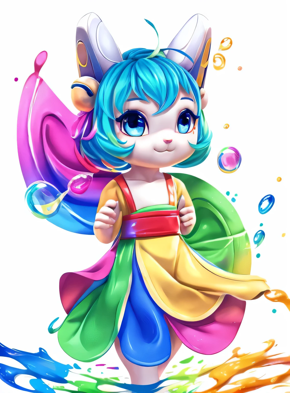 (obra de arte)8k resolution、Qualidade superior、A imagem de respingos de tinta colorida com bolhas e lindas fitas. fundo branco.