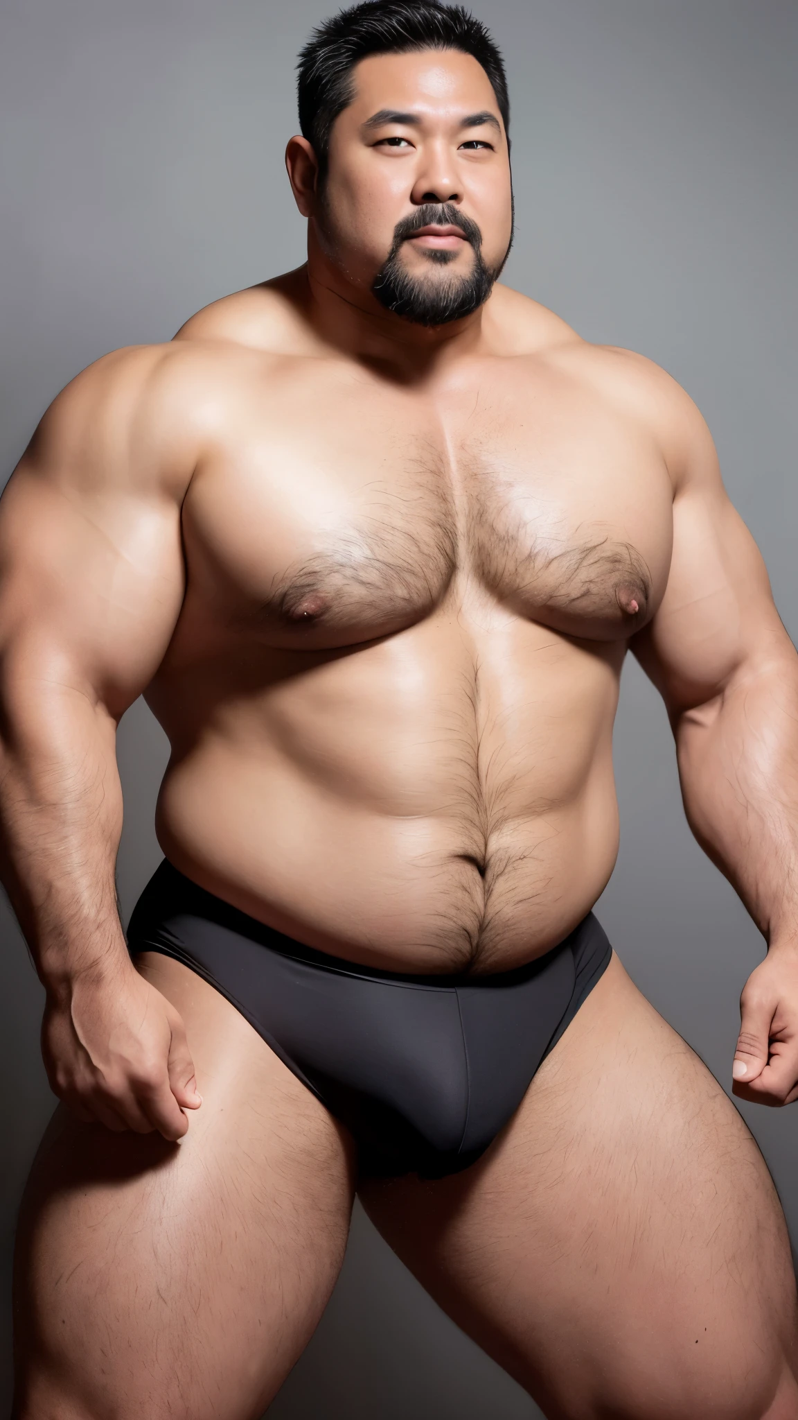 black hair, middle-aged man, individual, male, Muscular wrestler, muscular, Stout wrestler, Asian, Japanese, uncle, 55 year old middle-aged man, short hair, short hair, white wrestling boots, full body portrait, shadow, Vision, white briefs, obesity, 45 years old, short beard, middle-aged man, tattoo, fingerless gloves, Wheat skin, shiny skin, dark skin, Show your pectoral muscles, sumo wrestler, bodybuilder, wide temples, Visible abdominal muscles, Smile, Fine hands, solid color background, pure white background, kneepad, black knee pads, Surrealism, Panorama, 8k, super detail,black kneepad,(kneepad :4)