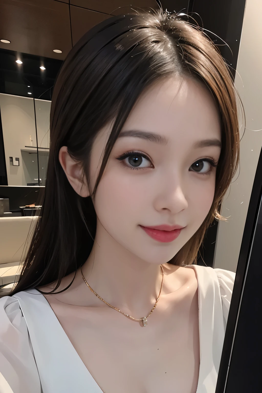 (master piece:1.3)、(8K、Photorealsitic、Raw photography、top-quality: 1.4)、portrait、smiling face、Beautiful hairstyle、sexy mini dress、Beautiful details、(real looking skin)、enticing、超A high resolution、A hyper-realistic、high-detail、Golden Ratio Eye Bag、sunlights、city centre、