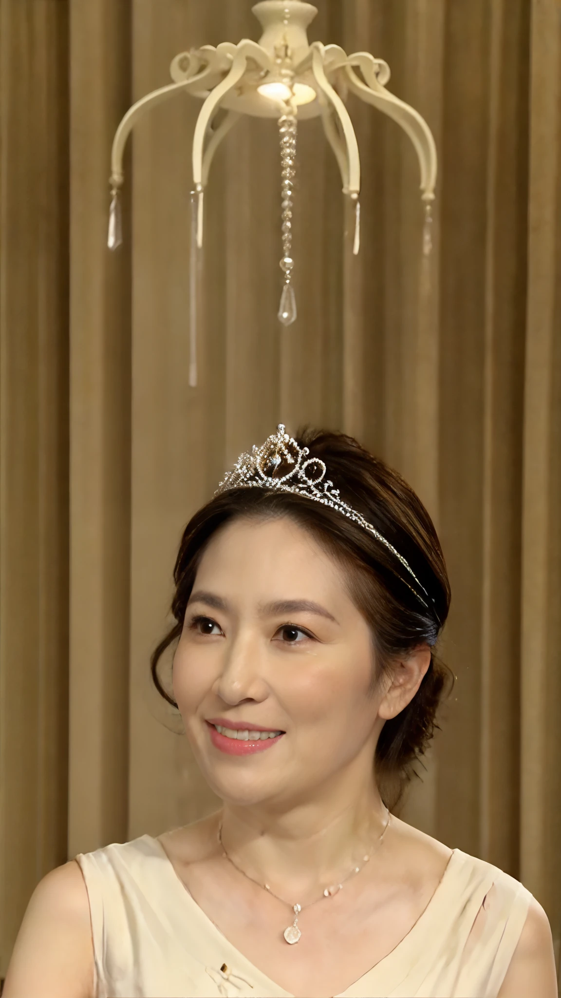 ((elderly mature woman)), ((Focused)), (chandelier), (Wearing a tiara), pearl necklace, gravure, describe the lips correctly, red lipstick, from the chest up, In underwear, senior citizen,mature woman, flashy face, highest quality, super high quality, realistic, super dense skin, perfect explanation, (1 Japanese mature woman), (erotic), 100 years old, big breasts, Bewitching, Glamour, sexy, pure white skin, looking at the viewer,