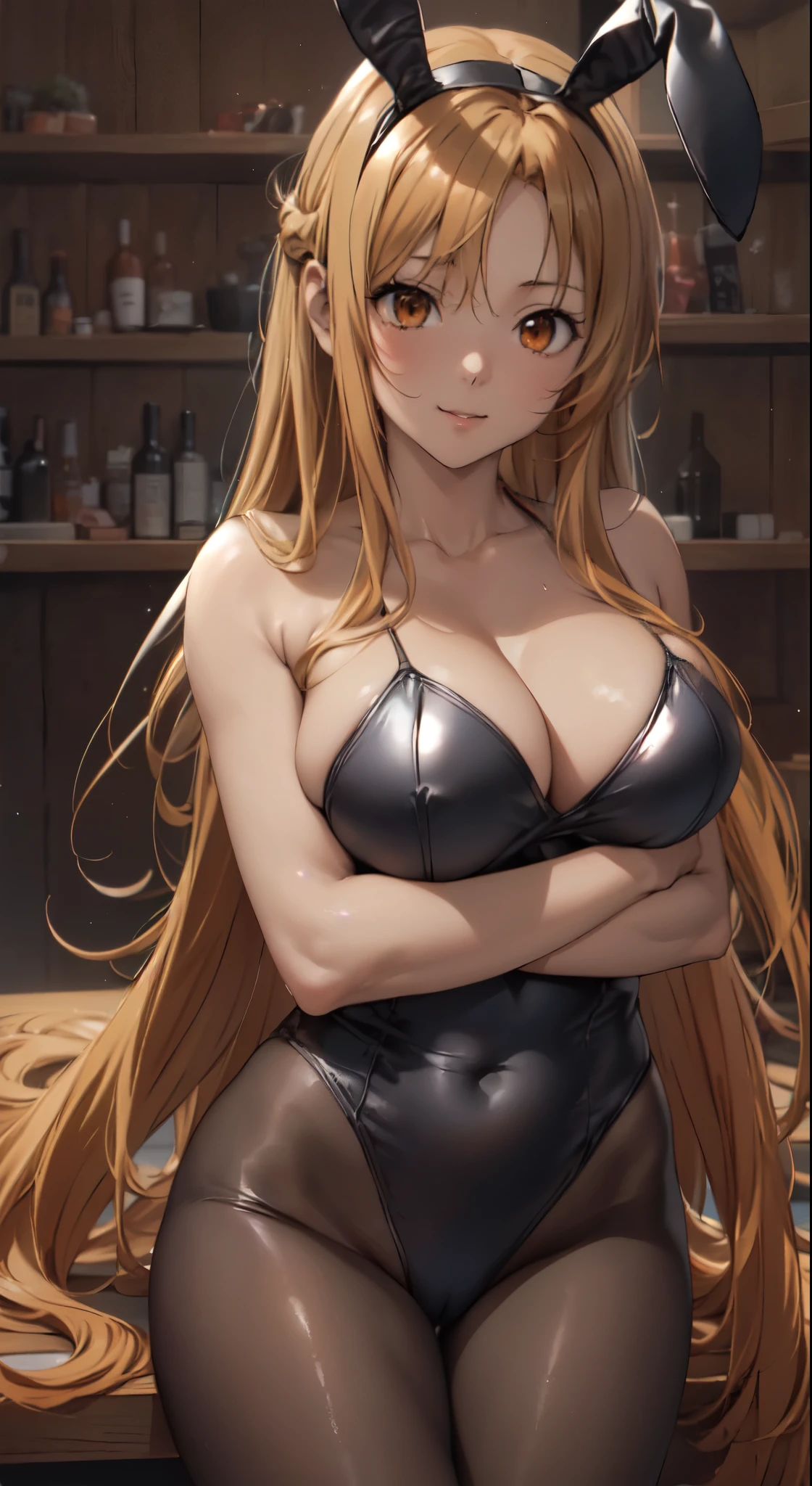 (masterpiece:1.5),(animeのキャラクター:1.4),(very accurate details:1.5),(ultra high resolution:1.5),(Super high quality:1.5),(Highly detailed CG Unity 8k wallpaper:1.5),(realistic,Photoreal,超realistic:1.5),(slender:1.5),(sharpness:1.4),(perfect female body:1.4),(curve,model,Glamour:1.3),beautiful breasts,Beautiful delicate shadows,beautiful eyes,beautiful body,beautiful skin,beautiful hands,(well-proportioned face:1.4),(Aesthetic anime Eyes:1.5),bright room,perfect lighting,(spread legs:1.5),(orange eyes:1.5),(silky hair:1.4),(orange hair:1.5),(crown half up:1.5),(big breasts:1.4),(smile:1.4),(black playboy bunny:1.5),(black pantyhose:1.4),(one piece swimsuit:1.4),(luxury bar:1.4),(bar counter:1.4),(hand between legs:1.5),(18-year-old:1.4),(cameltoe:1.4),sit at the counter,
anime,魅力的なanimeの女性,美しい魅惑的なanimeの熟女,美しいanimeの女の子,魅力的なanimeの女性,Smooth anime CG Art,美しい魅惑的なanimeの女性,Best anime Girls,かわいいanimeの女の子,animeの塗り,(black playboy bunny:1.5),(ultra high resolution:1.5),(black pantyhose:1.5),