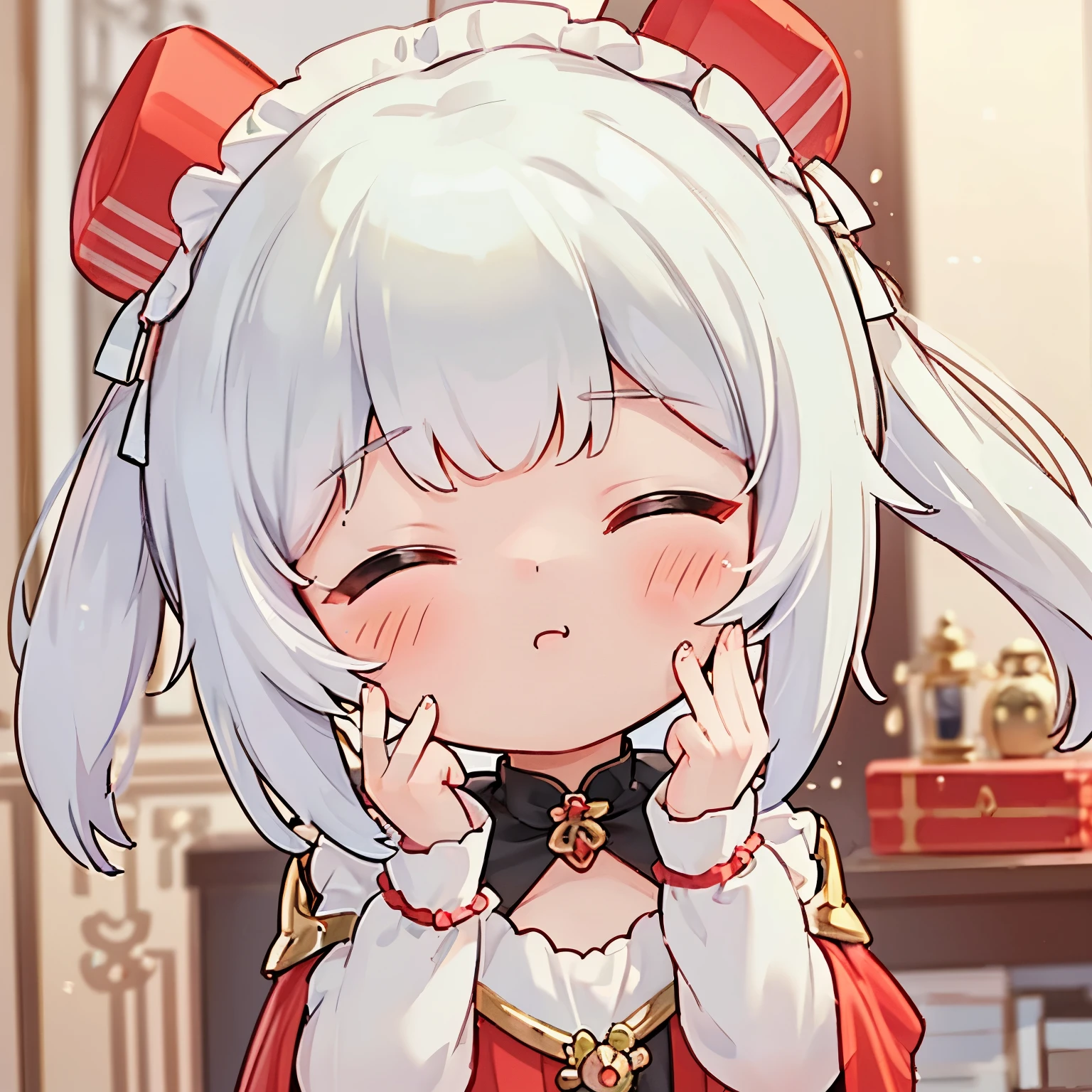 Cute girl practicing kissing face for role, closing both eyes