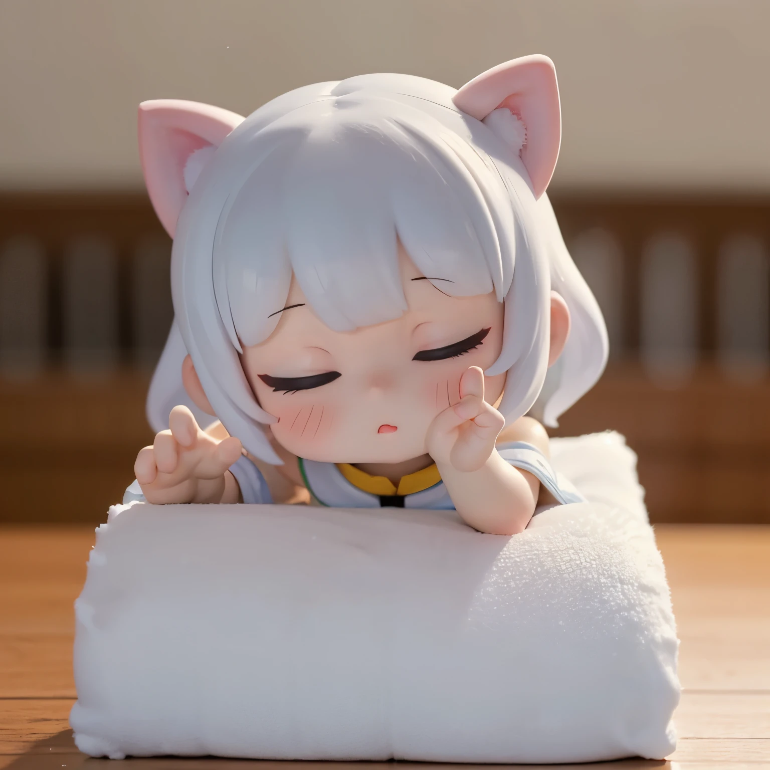 blindbox, Cute girl practicing kissing face for role, closing both eyes