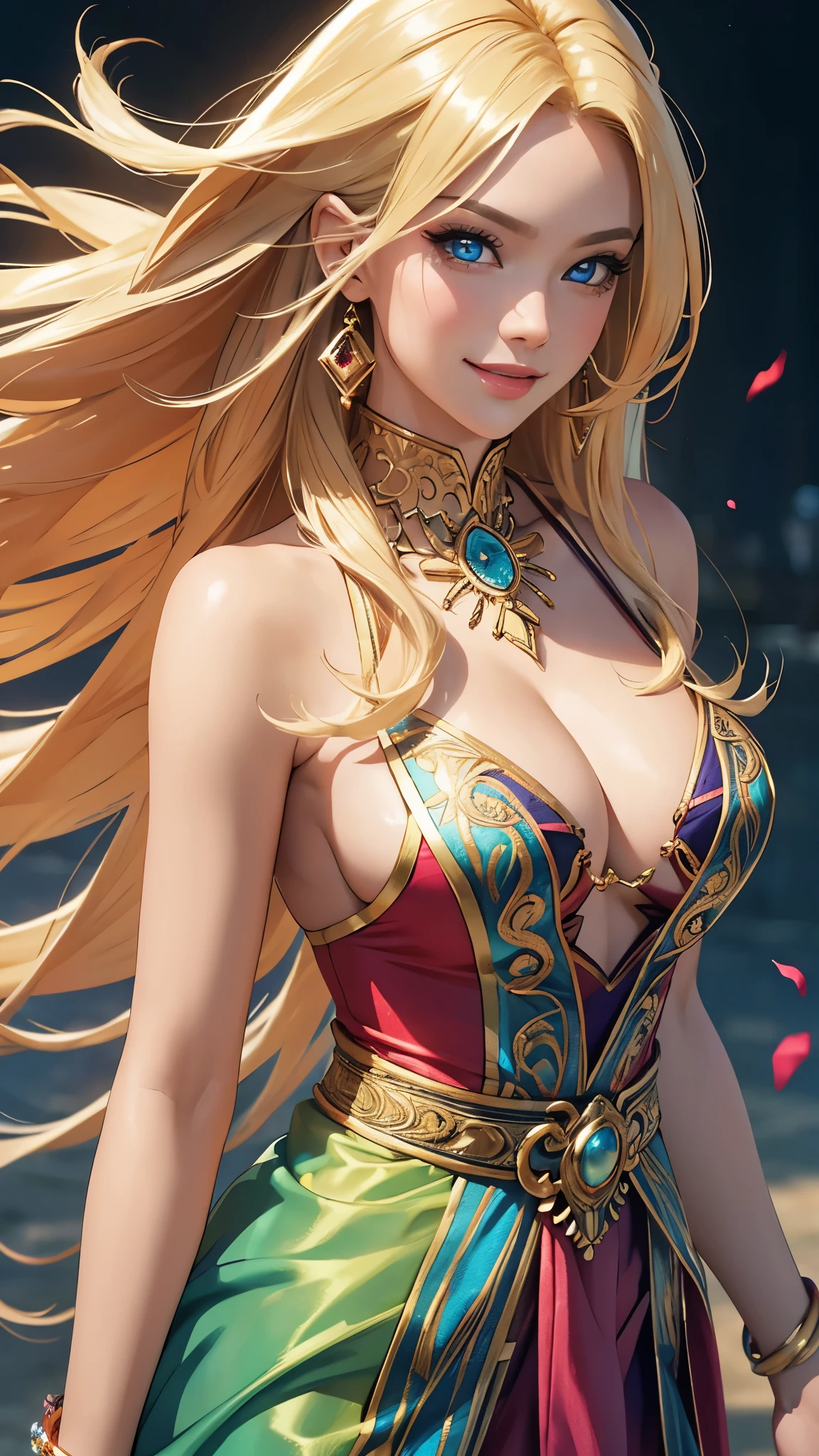 (best quality,ultra-detailed,photo-realistic:1.37),bright and vibrant colors,studio lighting,playful expression,stylish makeup,long blonde hair flowing in the wind,alluring eyes,glossy lips,y pose, Indonesia, Volcanoes, smiling in a confident and seductive way,posing for a professional photoshoot,shallow depth of field,highlighting the main subject,soft natural lighting,creating a dreamy and magical atmosphere.