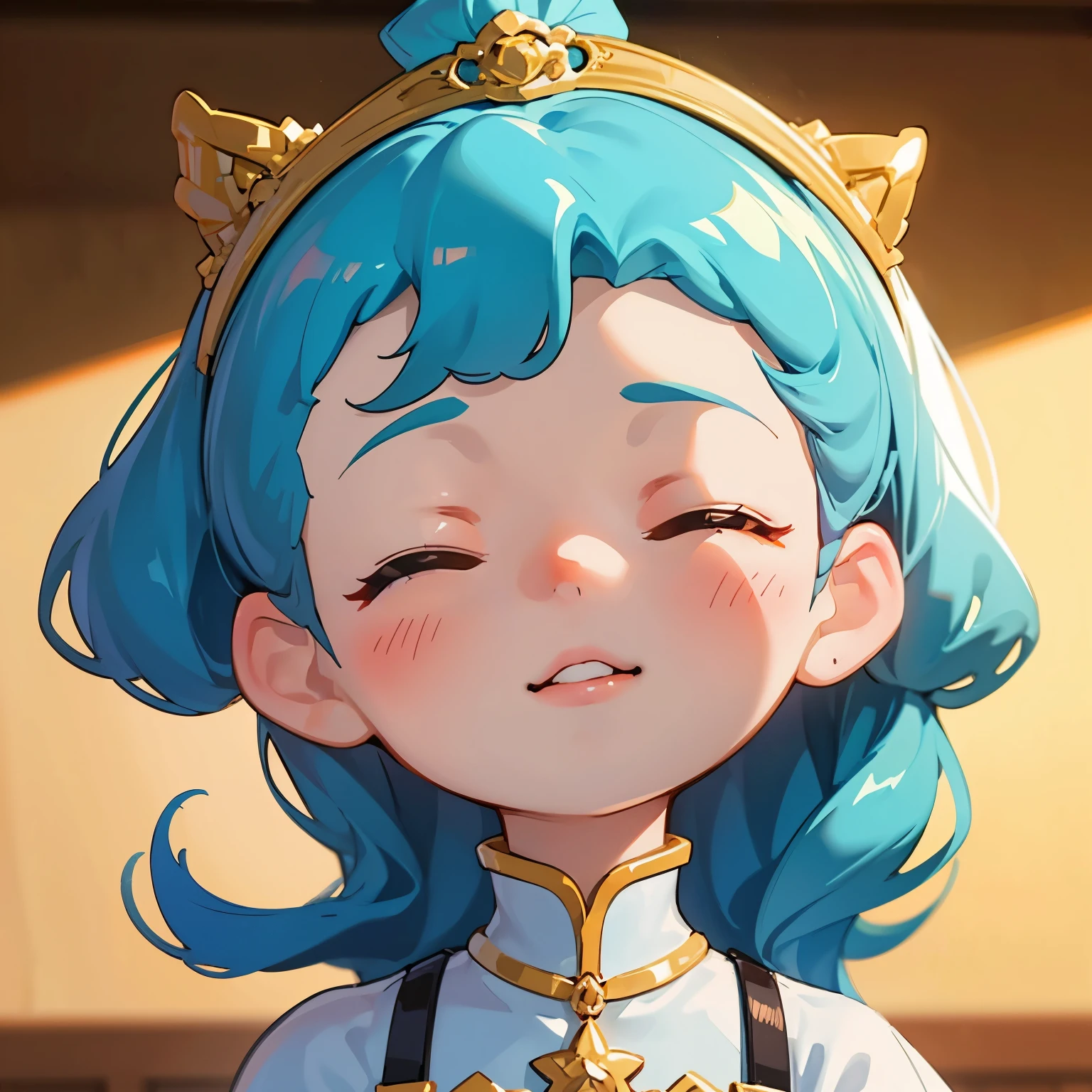 blindbox, Cute girl practicing kissing face for role, closing both eyes