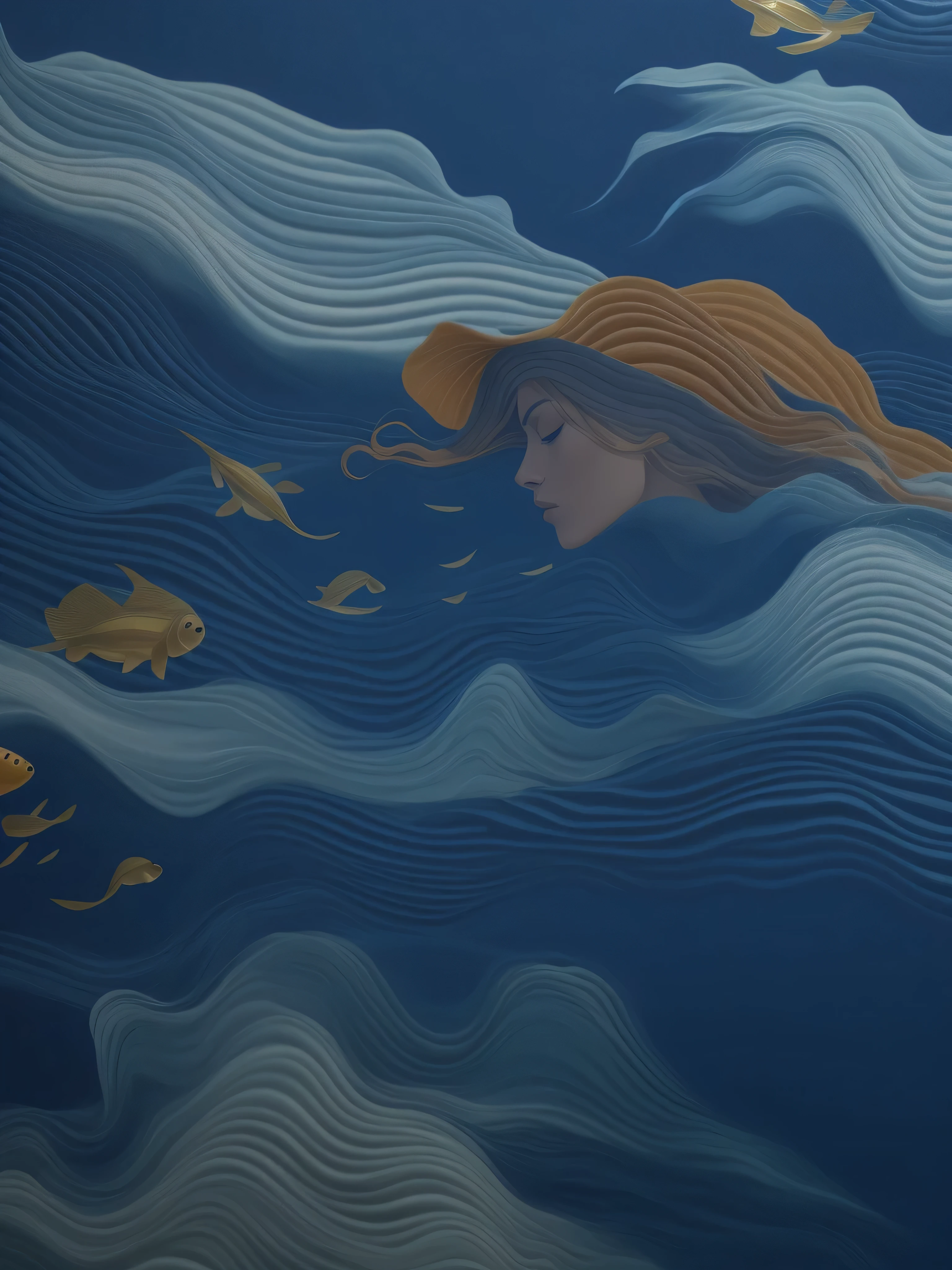 Woman rowing water painting, Detailed sea, The details are super exquisite”, ocean, Complex flow coatings, swirling liquids, 3D fluid simulation rendering, Intricate details of fluids, Complex oil sweep, ripples of reality, swirly liquid ripples, complex digital painting, Fluid lines, Very detailed figures, Close-up of movie aquatic scene