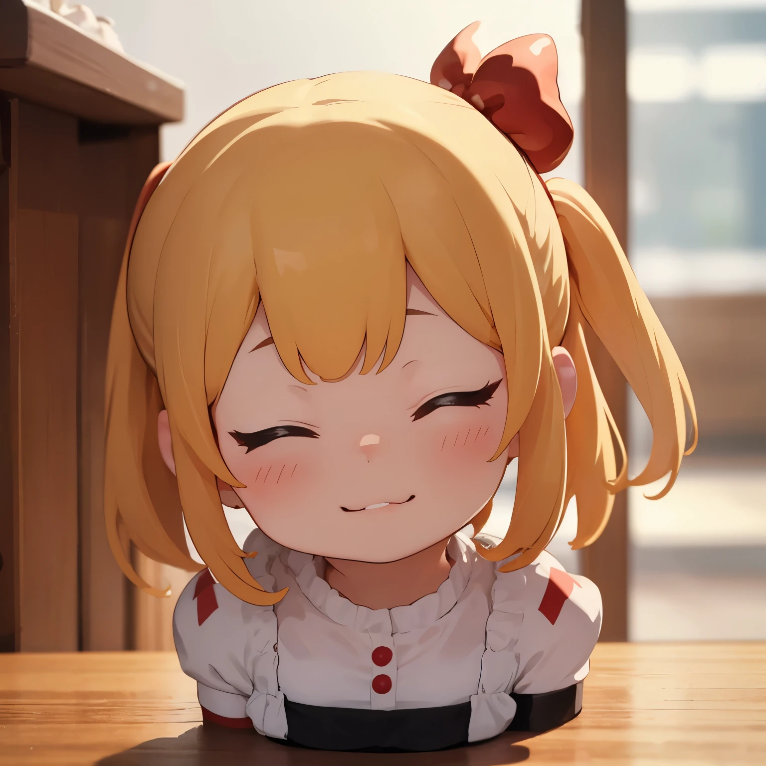 blindbox, Cute girl practicing kissing face for role, closing both eyes