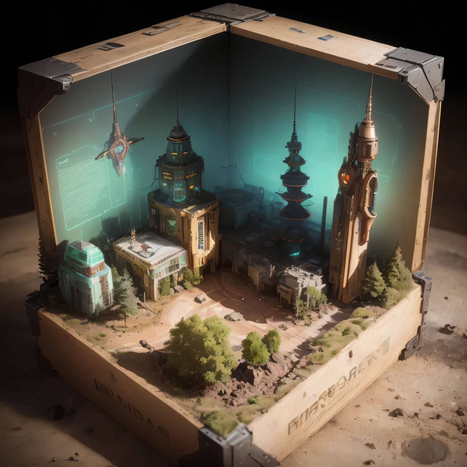 3598年Mars realistic model, (split ends, original photo, best quality, masterpiece:1.4),Steampunk Cyberpunk 6820 City,(CyberpunkMars light:1.3), Mars (related to land),(in a small nature box:1.3),Isometric, small nature, landscape on foundation,landscape,