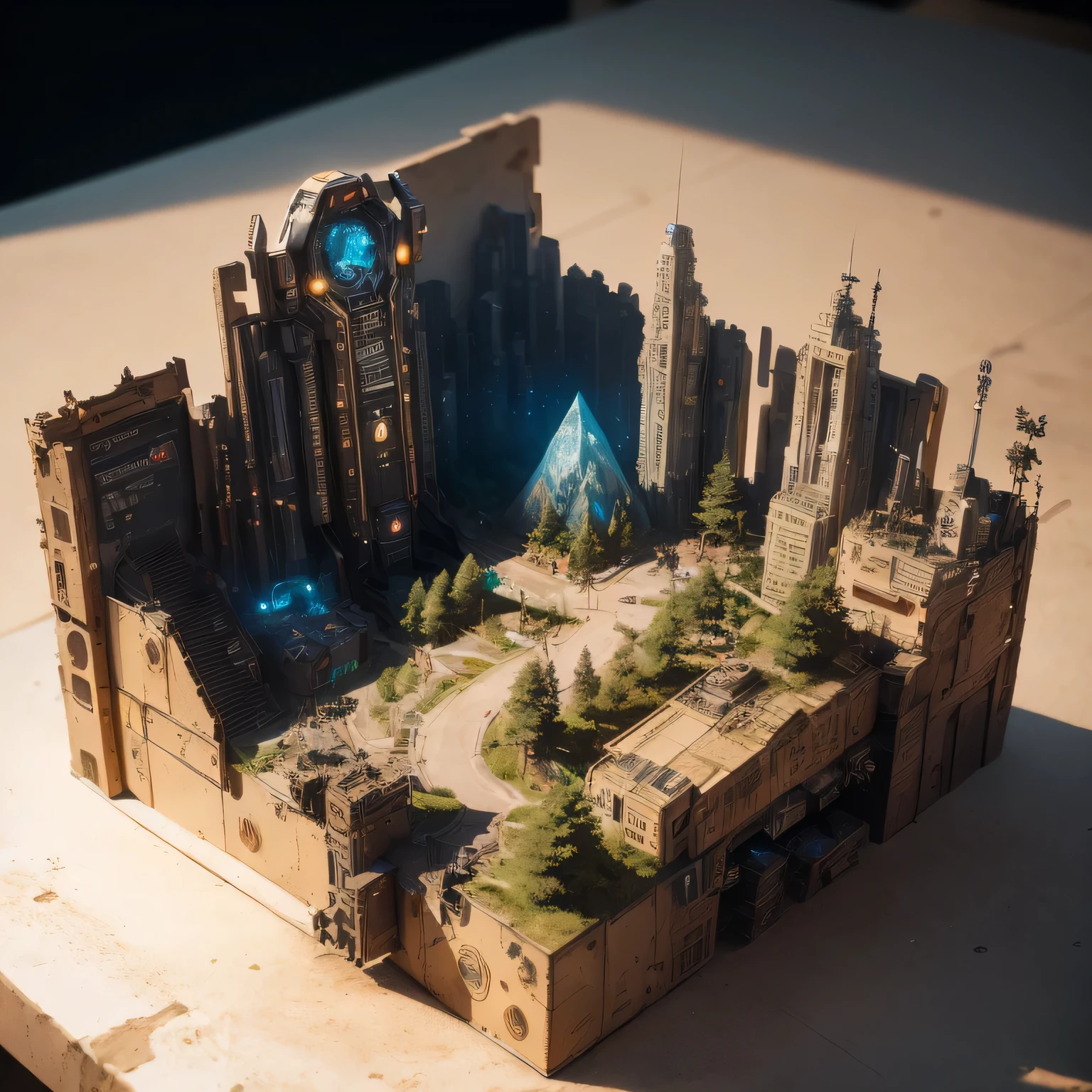 3598年Mars realistic model, (split ends, original photo, best quality, masterpiece:1.4),Steampunk Cyberpunk 6820 City,(CyberpunkMars light:1.3), Mars (related to land),(in a small nature box:1.3),Isometric, small nature, landscape on foundation,landscape,