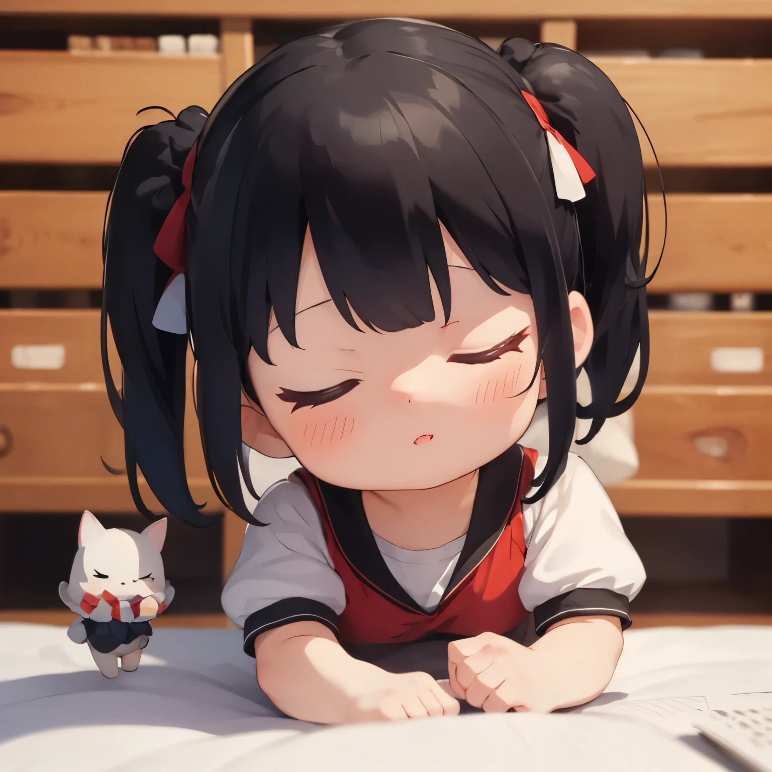 blindbox, Cute girl practicing kissing face for role, closing both eyes