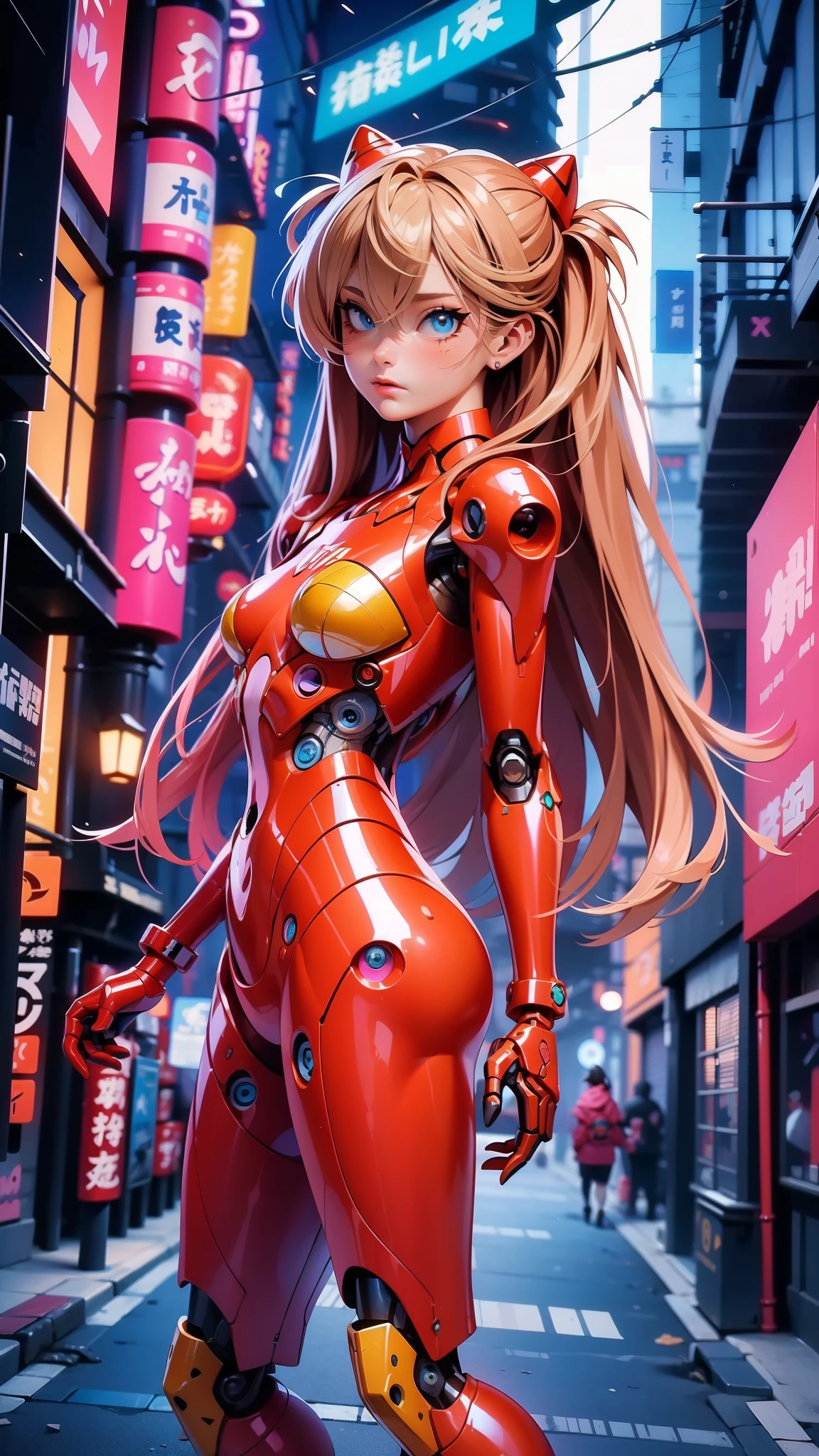 (vista trasera, vista trasera),(La mejor calidad,A high resolution,Ultra - detallado,actual),Souryu Asuka Langley a doll with long pink hair and a (chaqueta azul:1.4) , pantalones plateado, animated barbie doll, blonde chica anime con pelo largo, (Estilo Souryu Sugar Langley:1.4) ,(cabello azul Souryu Asuka Langley blanco :1.4), 
(tokyo alley background :1.4), anime estilo 3d, Modelo de cuerpo completo de Anime VTuber, ilya kuvshinov con pelo largo, chica anime con pelo largo pink, figura emergente del desfile, render de una linda chica anime 3d, More detailed 8K.motor irreal:1.4,hd,La mejor calidad:1.4, fotorrealista:1.4, textura de la piel:1.4, obra maestra:1.8,obra maestra, mejor calidad,objeto Objeto], (rasgos faciales detallados:1.3),(Las proporciones correctas),(Ojos hermosos azules),  (pose vaquero), (Japan Venus Station Laboratory Background :1.4), ,( ciberpunk 2.1), (estilo kawaii white :1.4), (dedos detailed:1.4), (perfect anatomy 2.1 ), (Souryu Asuka Langley blanco :1.4), (white transparent latex cyborg robot:1.4),( fondo laboratorio espacial venus :1.4), (nocturno noche :1.4) 