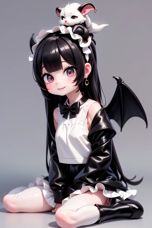 masterpiece, best quality, a cute girl smiling, long hair, (white skin:1.6), red smokey eyes makeup, crop shirt, short puffy sleeves, mini skirt, earrings, big_black_bat_wings, goat _horn_on_head, choke, (white pantyhose), ((Lolita shoes)), ((patent leather PUMPS)), laying, from below, footwear focus, (((clothes tug))), ultrarealistic, cute digital painting, cute digital art, realistic cute girl painting, cute detailed digital art, cute cartoon characters, beautiful character painting, cute characters, cute anime girl, cute cartoon, kawaii realistic portrait, digital cartoon painting art, cartoon cute, cute portrait, render a cute 3D anime girl, kawaii realistic portrait, anime moe art style, drawn in an anime artist studio, sitting on the ground, high - end fashion photoshoot, 