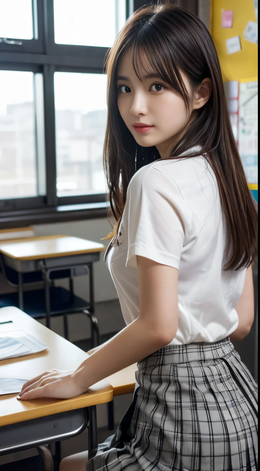 (1 girl), (sexy look:1.5), (flat chest:1.3), (very detailed目, very detailed顔), (超realistic, High resolution), (highest quality:1.4), (hyper quality), real skin texture, RAW photo, (realistic, Photoreal:1.37), very detailed, professional photography, (school uniform, pleated skirt:1.3), (look at me), (School, classroom), (Face to face with me:1.4), (((Hold the hem of your skirt and show your panties:1.4))), (from below:1.3), realistic private parts, lace panties, Japanese high school girl、超highest quality、masterpiece、超High resolution、written boundary depth、(Photoreal:1.4)、(award winning photos、信じられないほどのmasterpiece:1.3) 、RAW photography、golden ratio、Highly detailed CG Unity 8k wallpaper、detailed and complex、original、High resolution、RAW photo、(perfect body shape)、detailed and complex、Digital single-lens reflex camera、soft writing、(background person blur:1.1)、Sigma 85mmF/1.4、50mm Lenac lighting、nffsw、hyper real、color grade, Rear view,from below:1.3), realistic private parts,