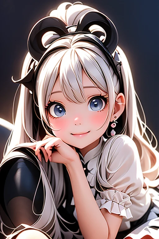 masterpiece, best quality, a cute girl smiling, long hair, (white skin:1.6), red smokey eyes makeup, crop shirt, short puffy sleeves, mini skirt, earrings, big_black_bat_wings, goat _horn_on_head, choke, (white pantyhose), ((Lolita shoes)), ((patent leather PUMPS)), laying, from below, footwear focus, (((clothes tug))), ultrarealistic, cute digital painting, cute digital art, realistic cute girl painting, cute detailed digital art, cute cartoon characters, beautiful character painting, cute characters, cute anime girl, cute cartoon, kawaii realistic portrait, digital cartoon painting art, cartoon cute, cute portrait, render a cute 3D anime girl, kawaii realistic portrait, anime moe art style, drawn in an anime artist studio, sitting on the ground, high - end fashion photoshoot, 