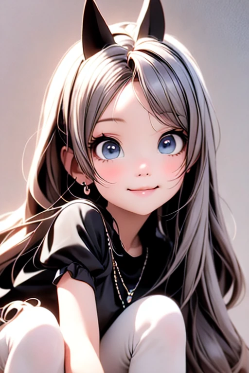 masterpiece, best quality, a cute girl smiling, long hair, (white skin:1.6), red smokey eyes makeup, crop shirt, short puffy sleeves, mini skirt, earrings, big_black_bat_wings, goat _horn_on_head, choke, (white pantyhose), ((Lolita shoes)), ((patent leather PUMPS)), laying, from below, footwear focus, (((clothes tug))), ultrarealistic, cute digital painting, cute digital art, realistic cute girl painting, cute detailed digital art, cute cartoon characters, beautiful character painting, cute characters, cute anime girl, cute cartoon, kawaii realistic portrait, digital cartoon painting art, cartoon cute, cute portrait, render a cute 3D anime girl, kawaii realistic portrait, anime moe art style, drawn in an anime artist studio, sitting on the ground, high - end fashion photoshoot, 