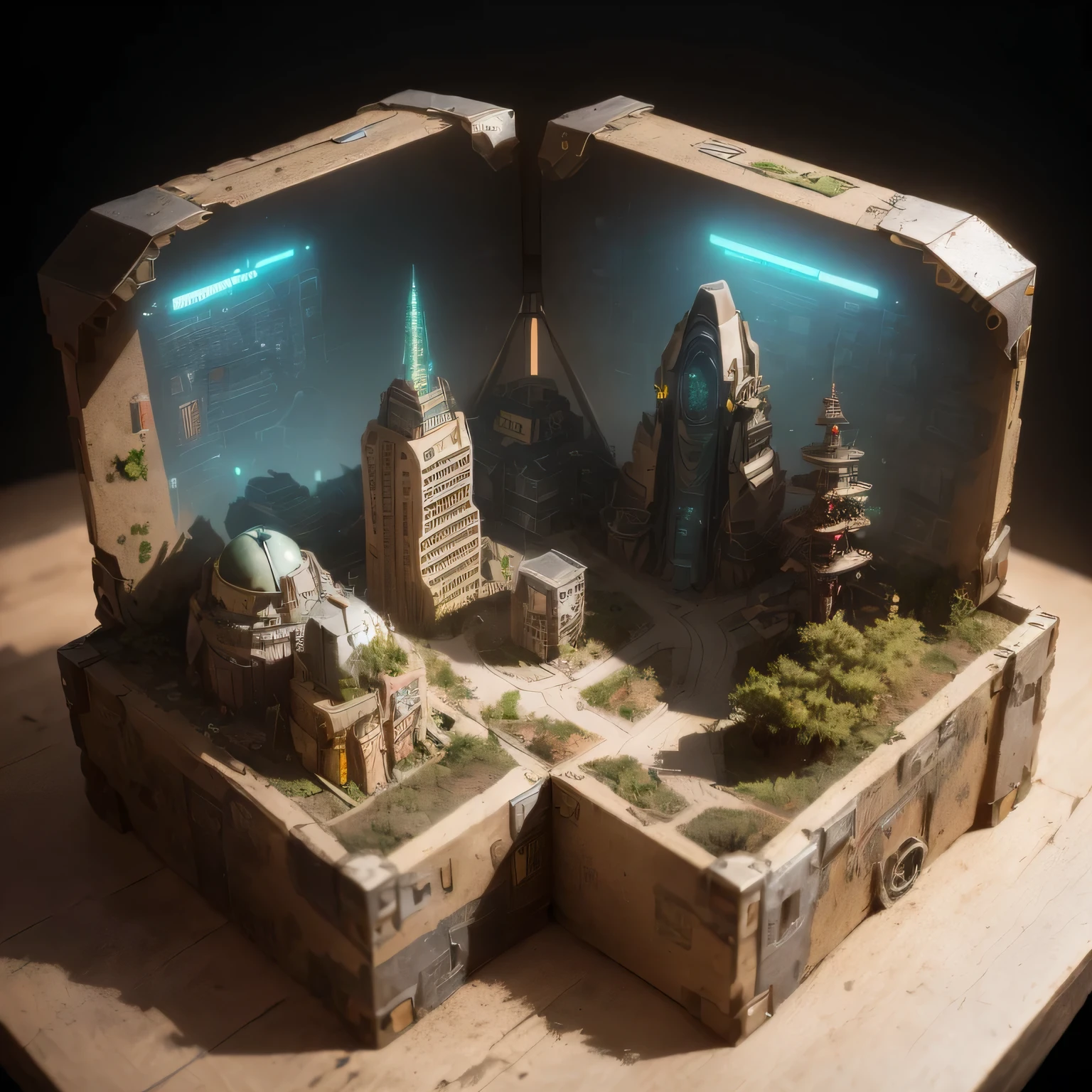3598年Mars realistic model, (split ends, original photo, best quality, masterpiece:1.4),Steampunk Cyberpunk 6820 City,(CyberpunkMars light:1.3), Mars (related to land),(in a small nature box:1.3),Isometric, small nature, landscape on foundation,landscape,