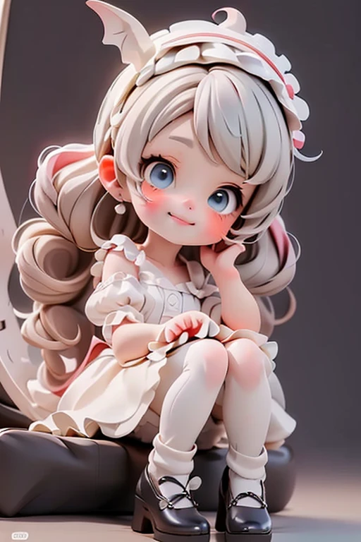 masterpiece, best quality, a cute girl smiling, long hair, (white skin:1.6), red smokey eyes makeup, crop shirt, short puffy sleeves, mini skirt, earrings, big_black_bat_wings, goat _horn_on_head, choke, (white pantyhose), ((Lolita shoes)), ((patent leather PUMPS)), laying, from below, footwear focus, (((clothes tug))), ultrarealistic, cute digital painting, cute digital art, realistic cute girl painting, cute detailed digital art, cute cartoon characters, beautiful character painting, cute characters, cute anime girl, cute cartoon, kawaii realistic portrait, digital cartoon painting art, cartoon cute, cute portrait, render a cute 3D anime girl, kawaii realistic portrait, anime moe art style, drawn in an anime artist studio, sitting on the ground, high - end fashion photoshoot, 