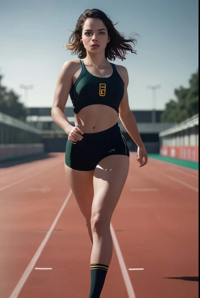 beautiful mature Swedish college girl, in track outfit, outside on track field, ((slim, )), photorealistic, photo, masterpiece, realistic, realism, photorealism, high contrast, photorealistic digital art trending on Artstation 8k HD high definition detailed realistic, detailed, skin texture, hyper detailed, realistic skin texture, armature, best quality, ultra high res, (photorealistic:1.4),, high resolution, detailed, raw photo, sharp re, by lee jeffries nikon d850 film stock photograph 4 kodak portra 400 camera f1.6 lens rich colors hyper realistic lifelike texture dramatic lighting unrealengine trending on artstation cinestill 800,