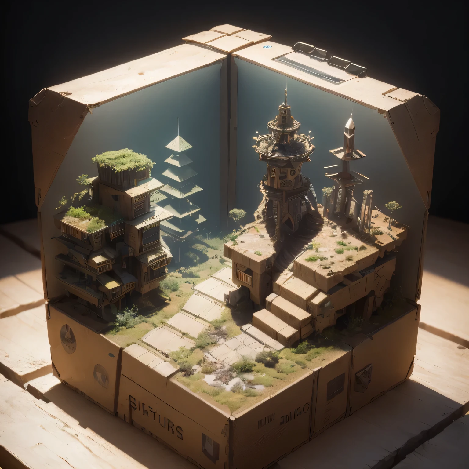 3598年Mars realistic model, (split ends, original photo, best quality, masterpiece:1.4),Steampunk Cyberpunk 6820 City,(CyberpunkMars light:1.3), Mars (related to land),(in a small nature box:1.3),Isometric, small nature, landscape on foundation,landscape,