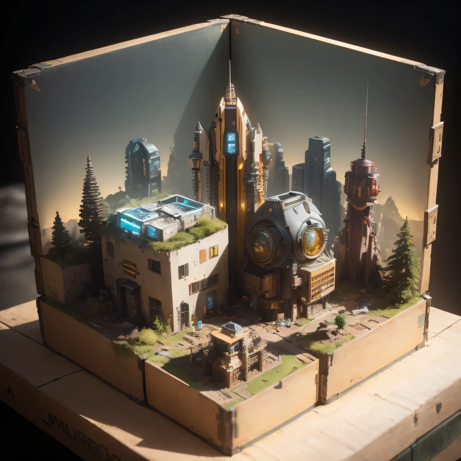3598年Mars realistic model, (split ends, original photo, best quality, masterpiece:1.4),Steampunk Cyberpunk 6820 City,(CyberpunkMars light:1.3), Mars (related to land),(in a small nature box:1.3),Isometric, small nature, landscape on foundation,landscape,