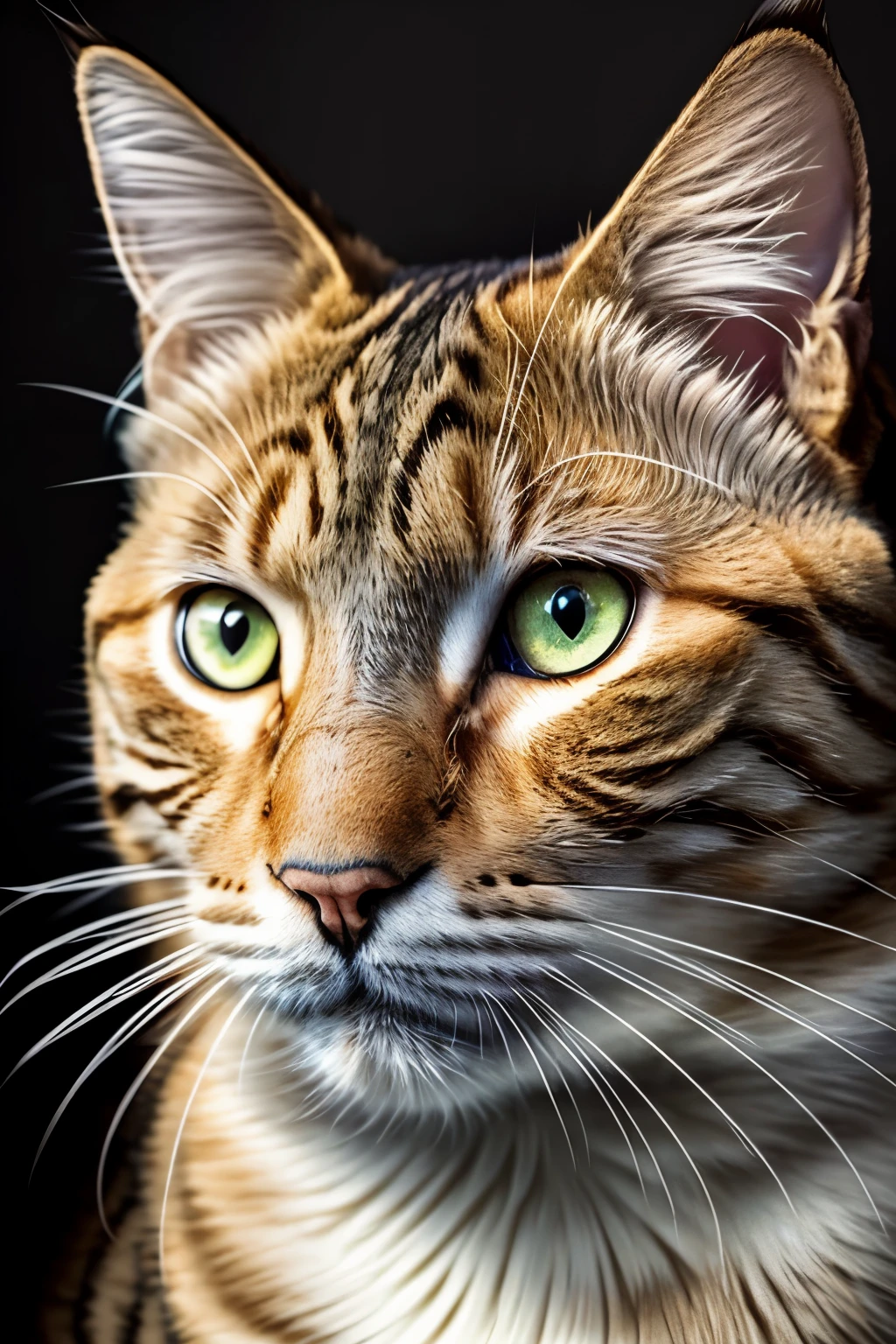 Beautiful portrait of a cat, fluffy, photorealistic, illustration, bright colours, highly detailed