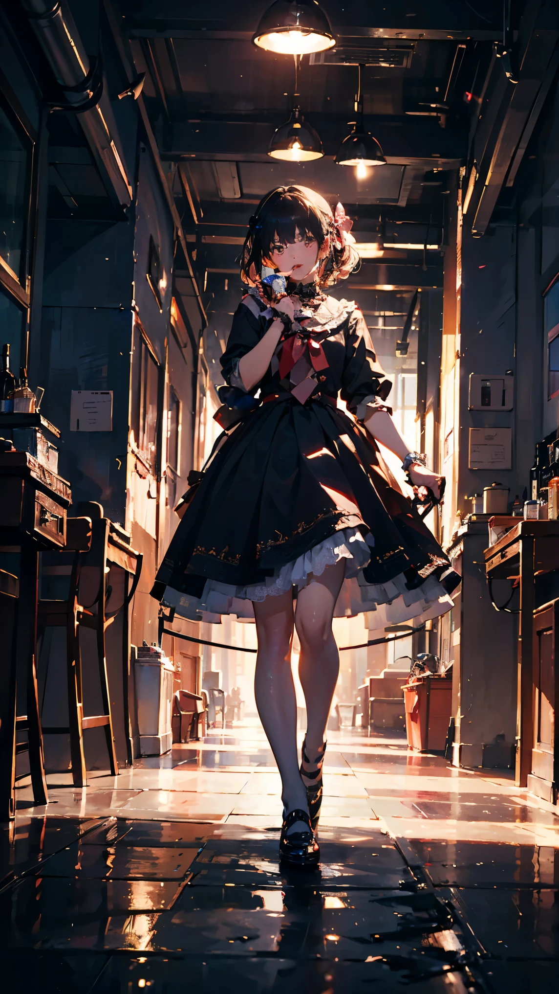 （master piece，highest quality，best quality者，official art，Cosmetology and aesthetics：1.2），1 girl、Full body portrait，Standing on stage，solo，looking at the viewer，lolita prostitute_dress，high details，cinematic color grade，ultra high resolution，best quality，sharp focuaster piece，（This is an 8k wallpaper with extremely detailed CG integrated.）