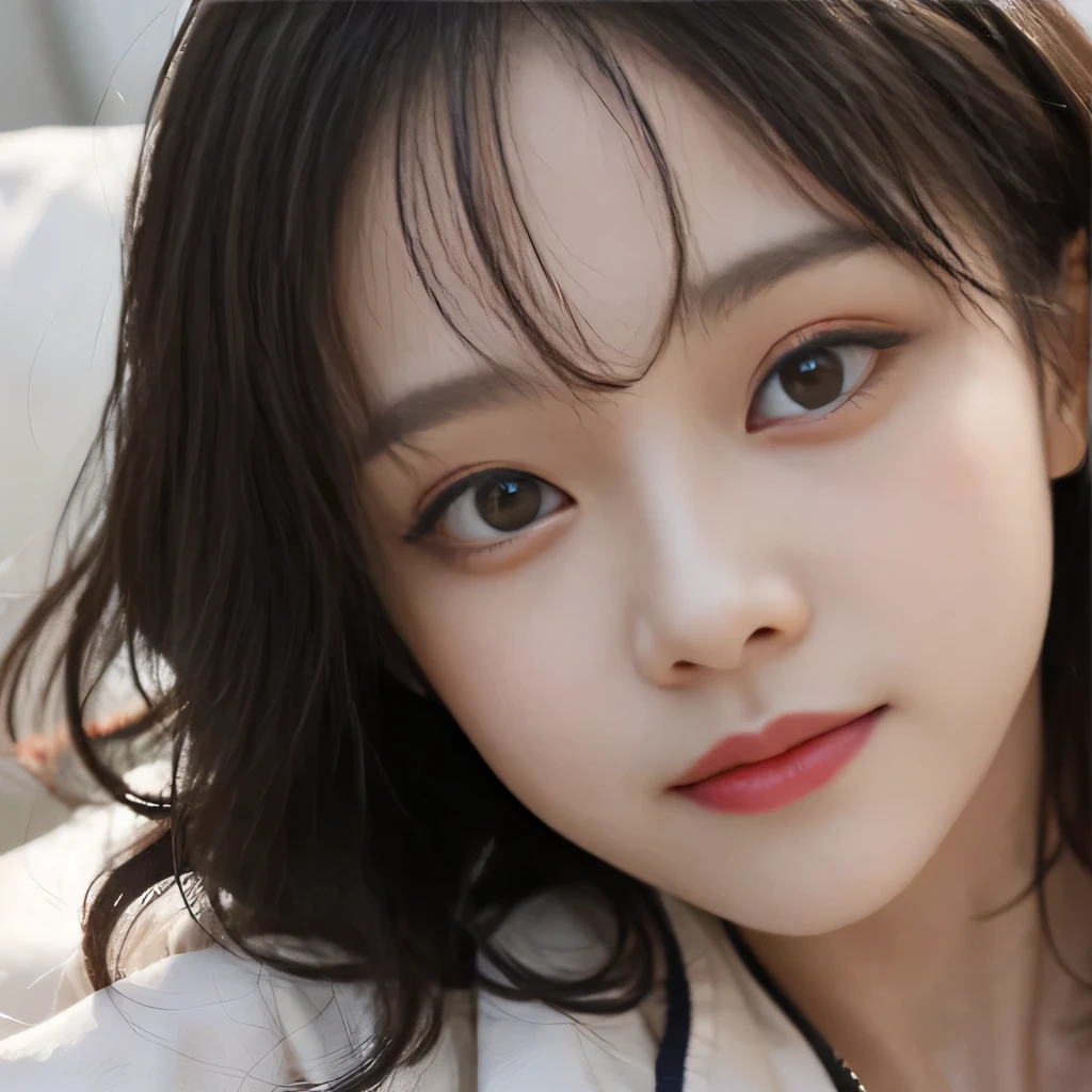 best image quality、RAW photo、超A high resolution、close up of face、8 year old pretty girl、Shooting for one person only、small breasts、beautiful clavicle、Tank top、gentle eyes、Beautiful eyes in every detail、very long term、beautiful eyelashes、beautiful double eyelids、thick and dark eyebrows、sleeping on my back in a big bed、random colored hair、Curly Short Bob、dark, thick, thick eyebrows、plump cheeks、smile、lightweight、Tourism Eyebrows、droopy eyes、amazing curly hair、small lips、no makeup、Quiet Girl、black eye、natural perm