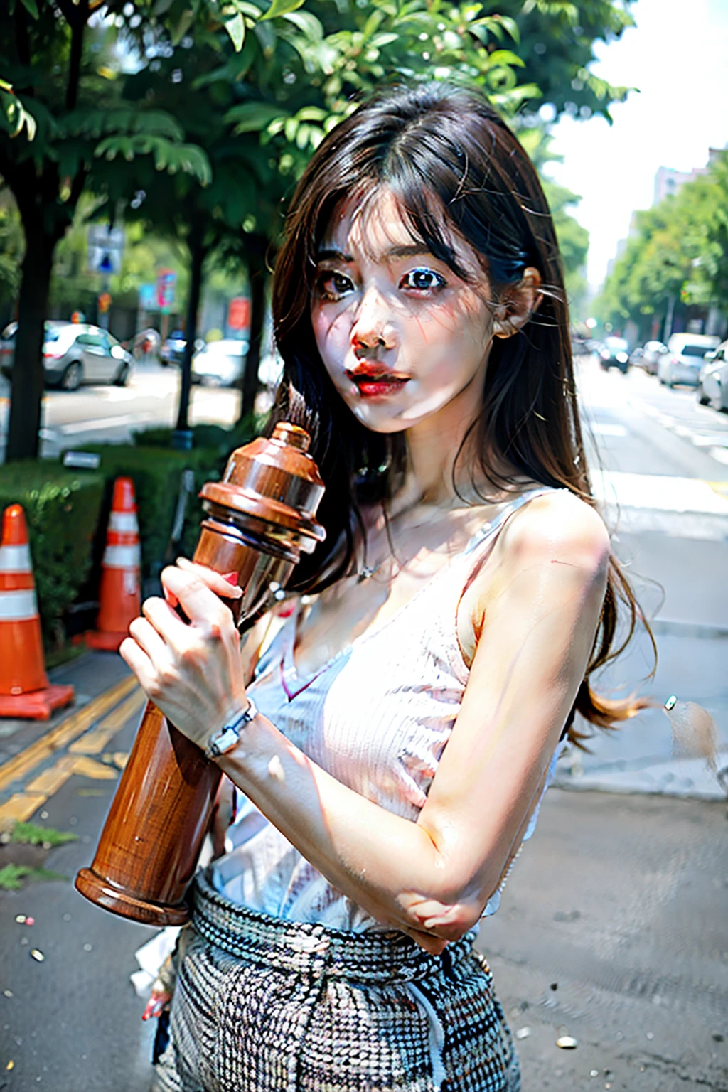 1 girl, like IU, no clothes, holding a man&#39;s penis