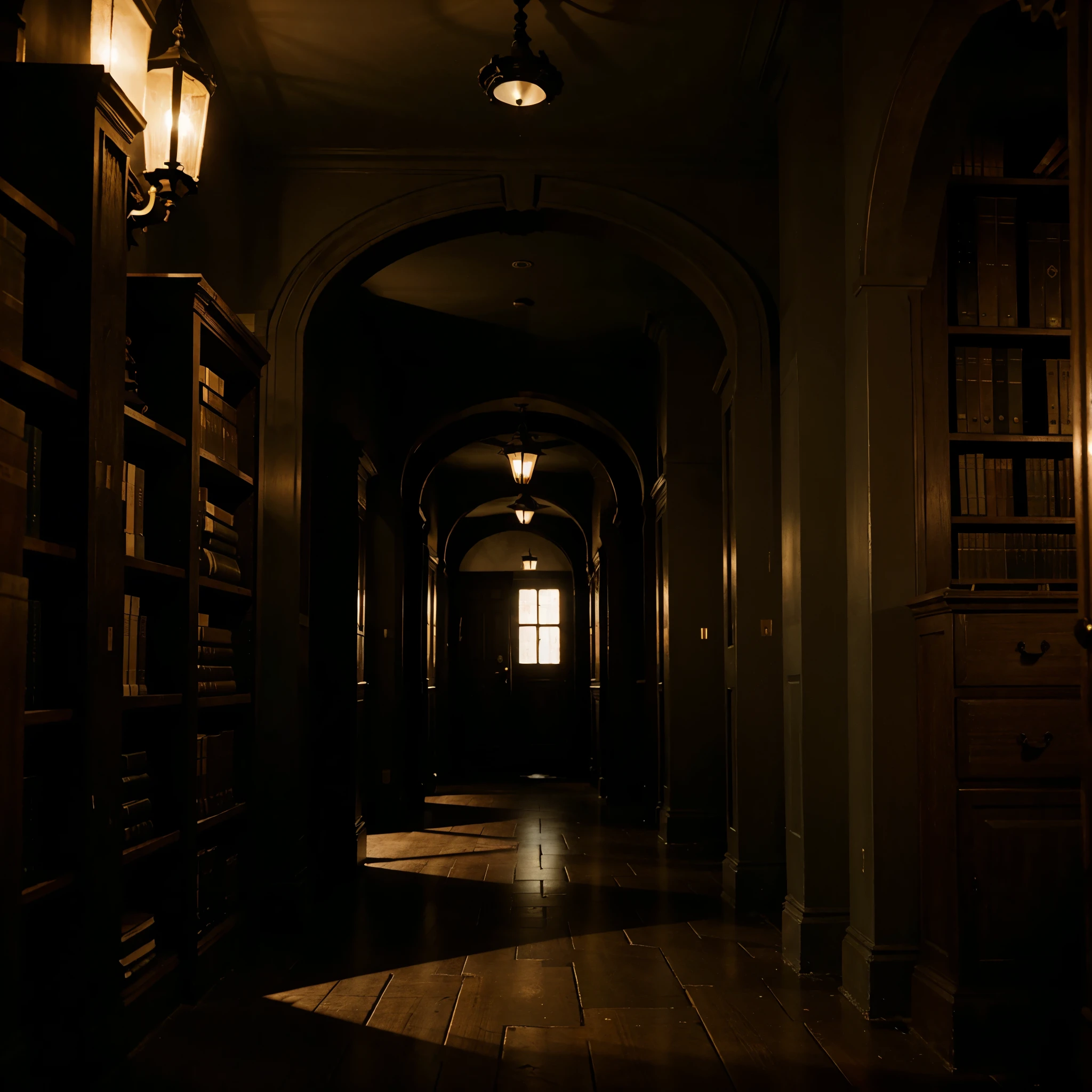 dark hallway of a 1920s library