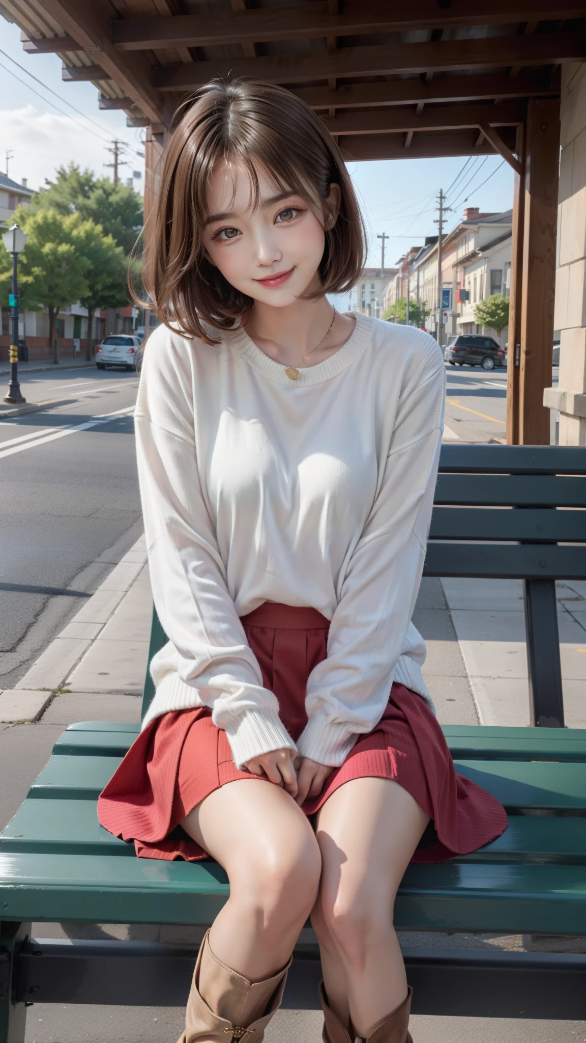 A girl with short hair and red clothes
