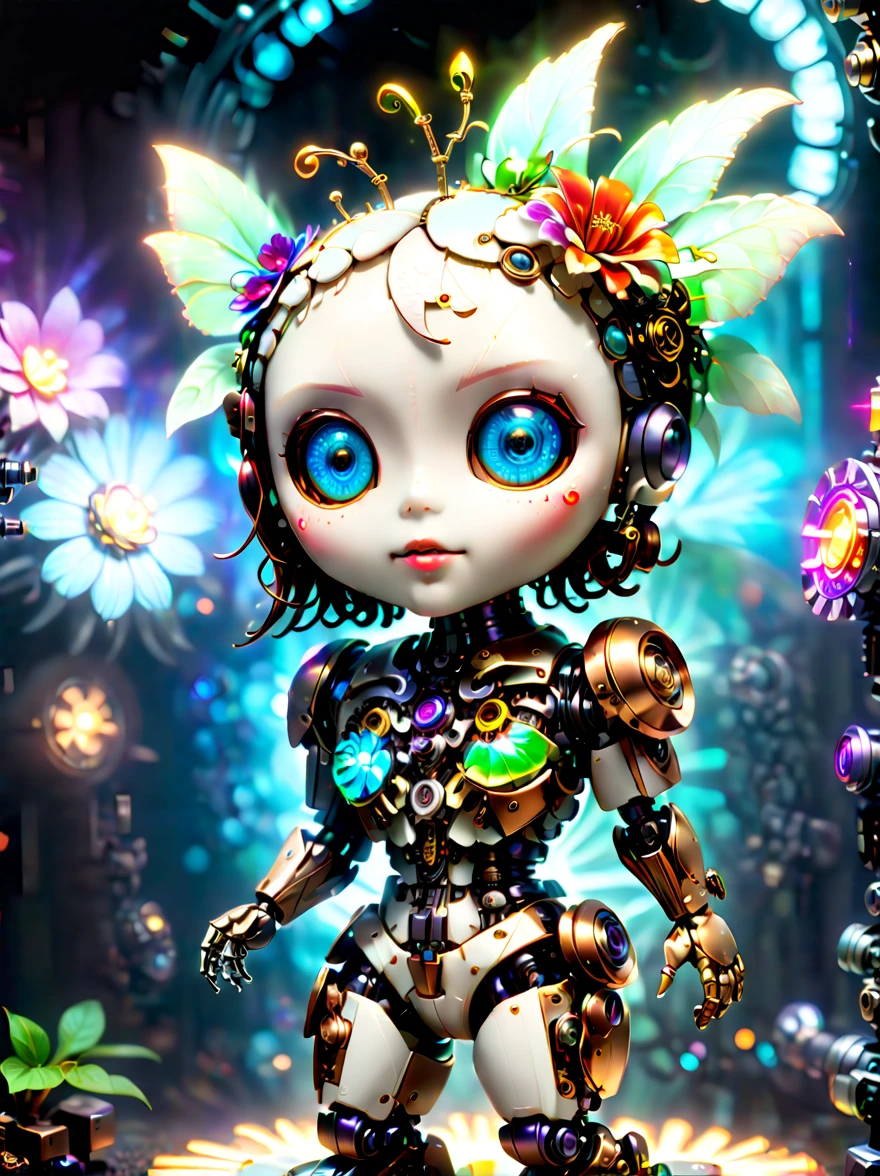  (three-dimensional，Mechanical feel，cute，boy，Mechanical doll, Pinocchio: 1.3), Colorful neon lights, High-tech mechanical parts, Metal body, Detailed vibranium flower design, bright colors, Dynamic glowing flowers, Reflective metal surface, bright environment, dynamic poses, Exquisite presence, skill improved, interlocking mechanical gears, Stylish design, motion blur effect, Detailed metal processing, Sci-fi atmosphere, Streamlined aerodynamic shape, Laser scanning pattern, Holographic projection, LED light track, beautiful and unforgettable, Advanced sensors, complex algorithm, Ominous and mysterious atmosphere, electric spark, Shiny chrome plating, Propulsion systems of the future, BJ_Gundam, (best quality, 8k, high resolution, masterpiece: 1.2), Super detailed, (whole body:1.8)