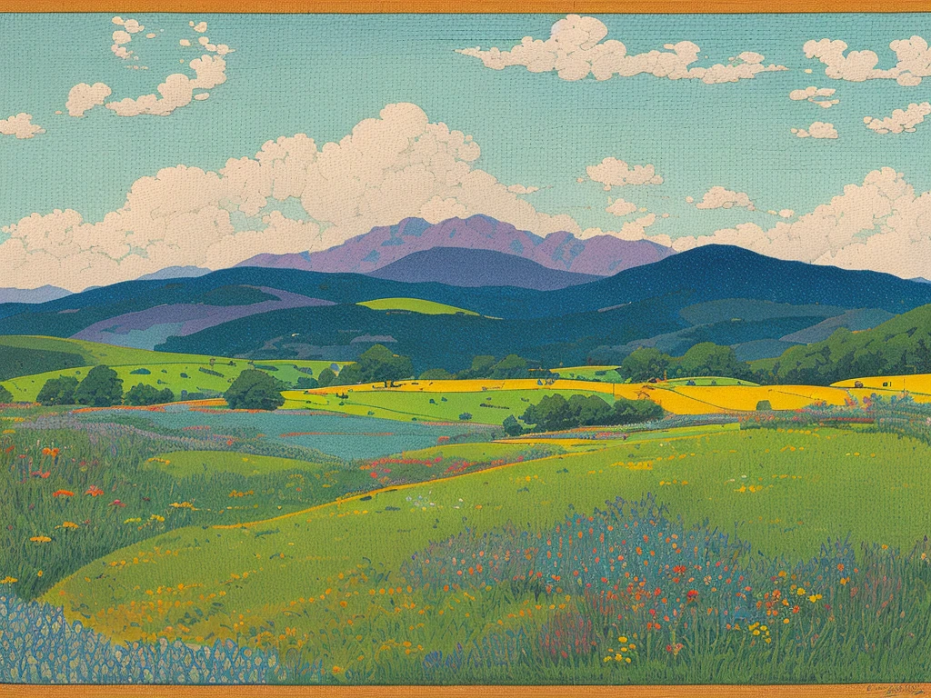 Openwork landscape, colorful illustrations,