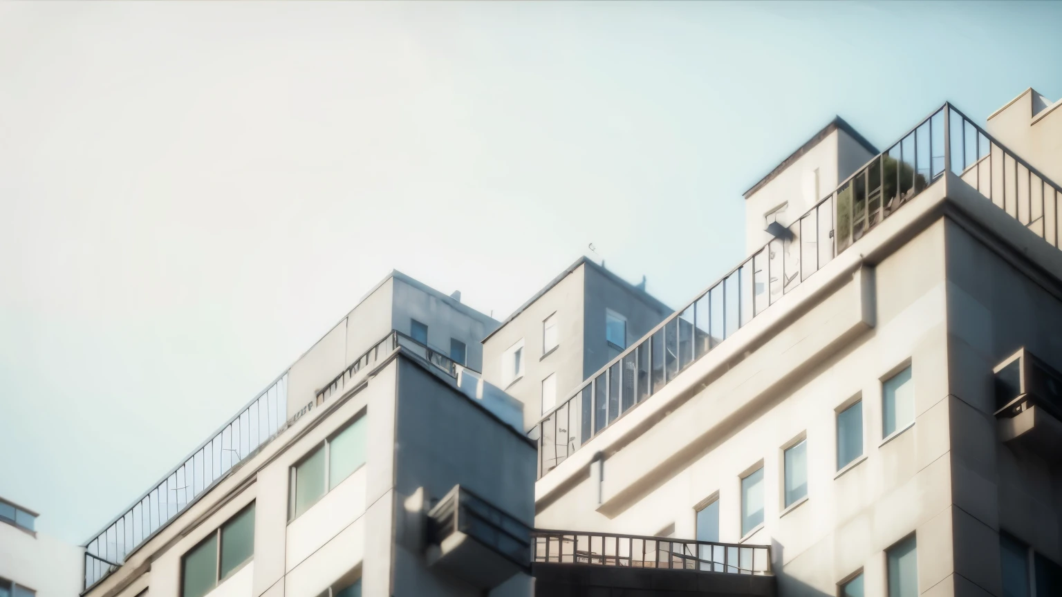 two buildings with balconies on each, sunny day