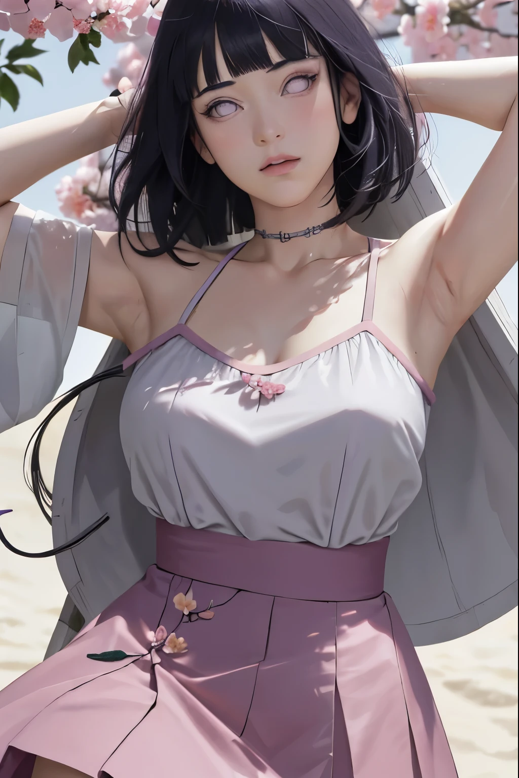 (*K) HD, highest quality, WorKs of masters, High resolution, spread legs、show white panties,1 girl, nezuKo Kamada, ((nezuKo of demon slayer)) super beautiful face, Super beautiful eyes, Super beautiful hair,trendy outfit,magazine cover,sexy and attractive,explosion of colors,BlacK color hair,Big hairpin,full body esbian,squatted