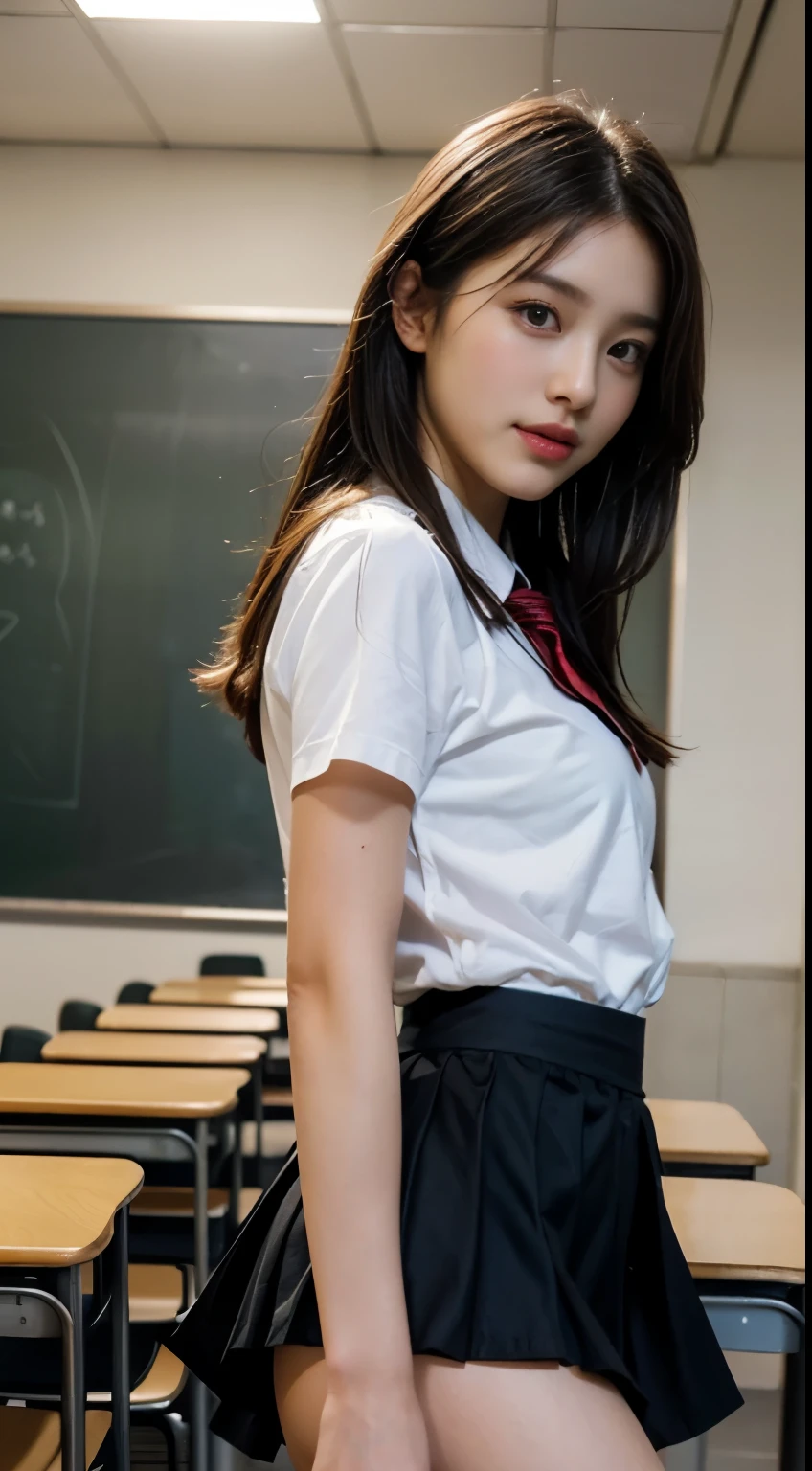 (1 girl), (sexy look:1.5), (flat chest:1.3), (very detailed目, very detailed顔), (超realistic, High resolution), (highest quality:1.4), (hyper quality), real skin texture, RAW photo, (realistic, Photoreal:1.37), very detailed, professional photography, (school uniform, pleated skirt:1.3), (look at me), (School, classroom), ((Face to face with me:1.4)), (((Hold the hem of your skirt and show your panties:1.4))), (from below:1.3), realistic private parts, lace panties, Japanese high school girl、超highest quality、masterpiece、超High resolution、written boundary depth、(Photoreal:1.4)、(award winning photos、信じられないほどのmasterpiece:1.3) 、RAW photography、golden ratio、Highly detailed CG Unity 8k wallpaper、detailed and complex、original、High resolution、RAW photo、(perfect body shape)、detailed and complex、Digital single-lens reflex camera、soft writing、(background person blur:1.1)、Sigma 85mmF/1.4、50mm Lenac lighting、nffsw、hyper real、color grade, Rear view,from below:1.3), Open your legs and show off your real pussy,